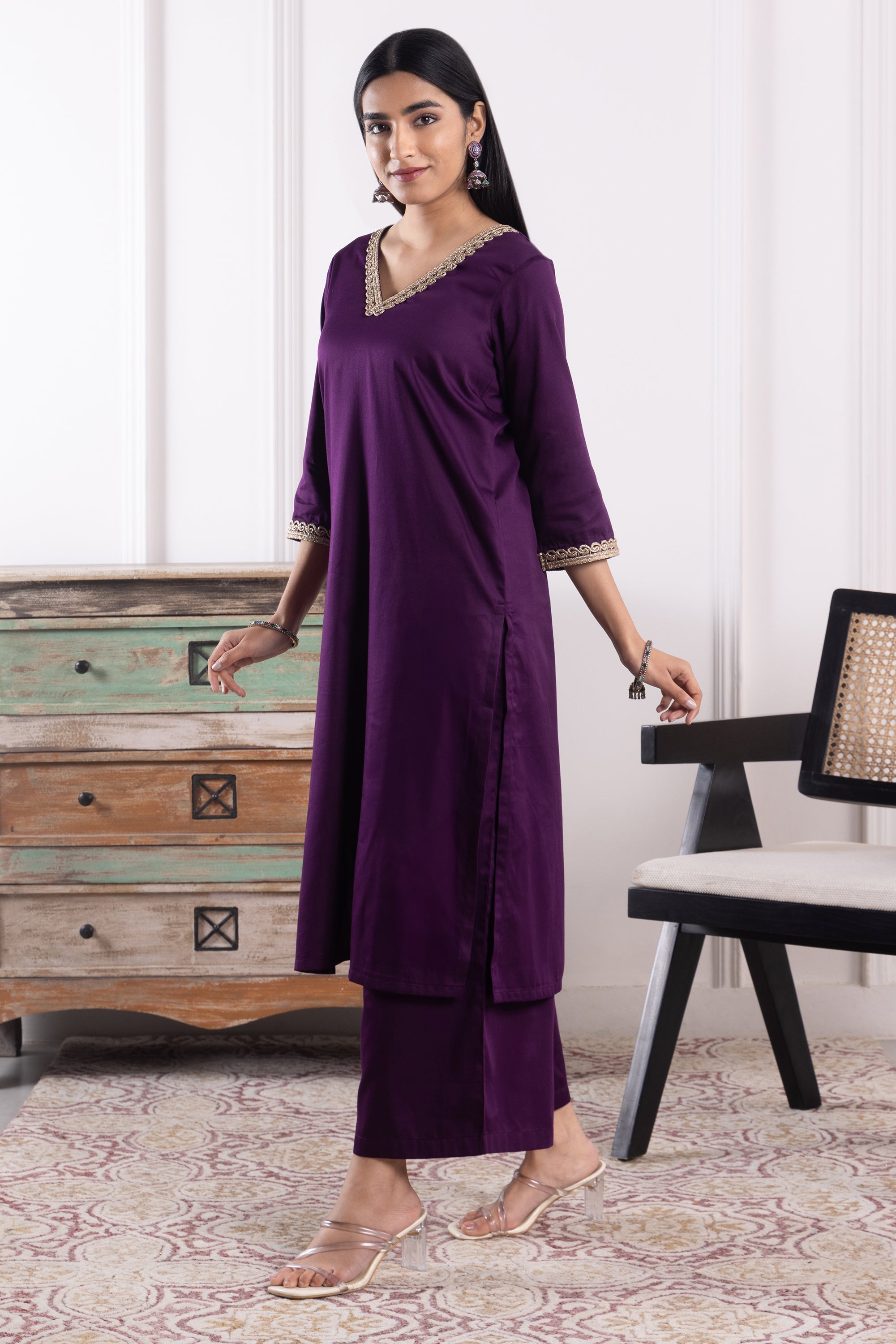 Betty Purple Cotton Kurta Set