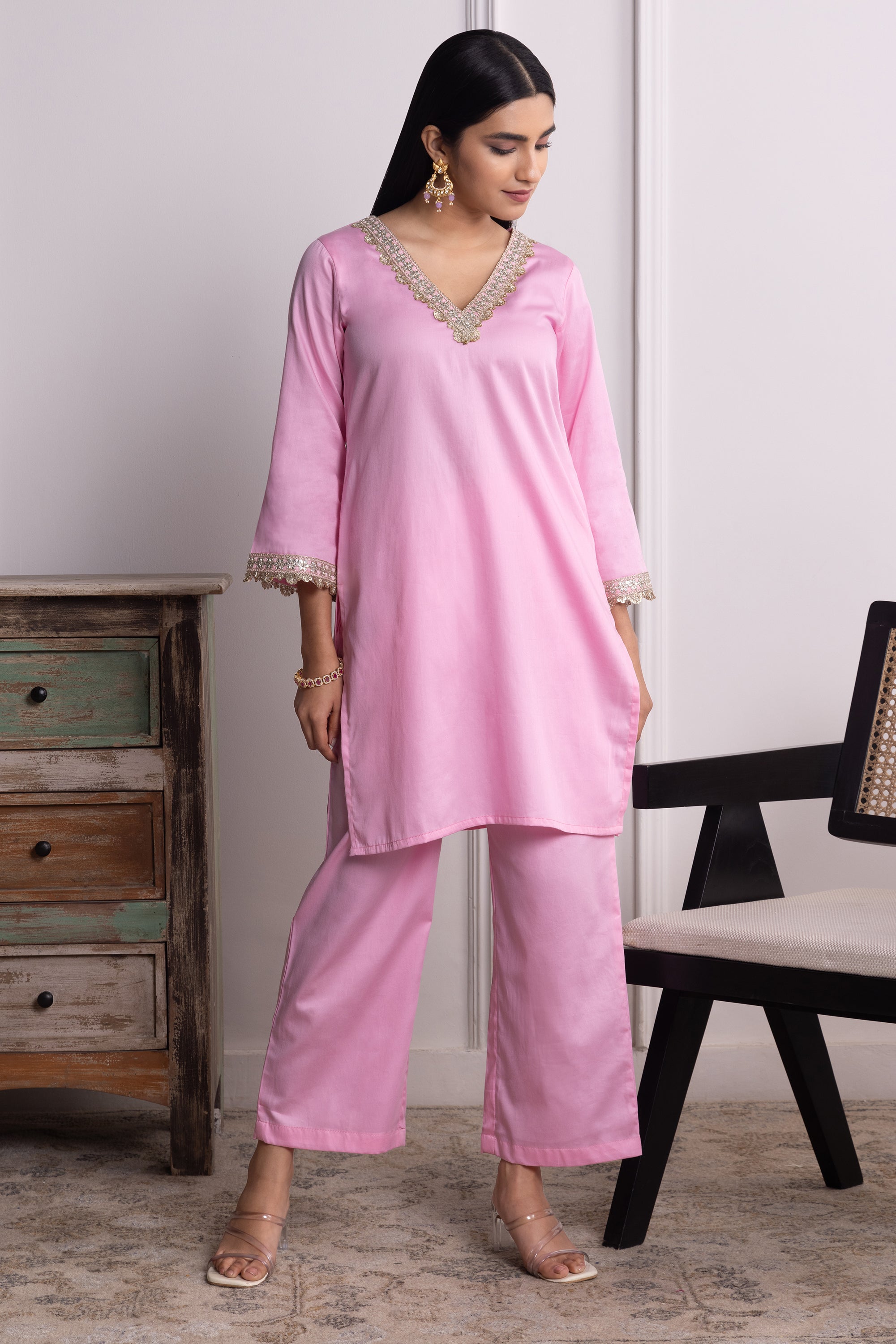 Catherine Pink Cotton Kurta Set