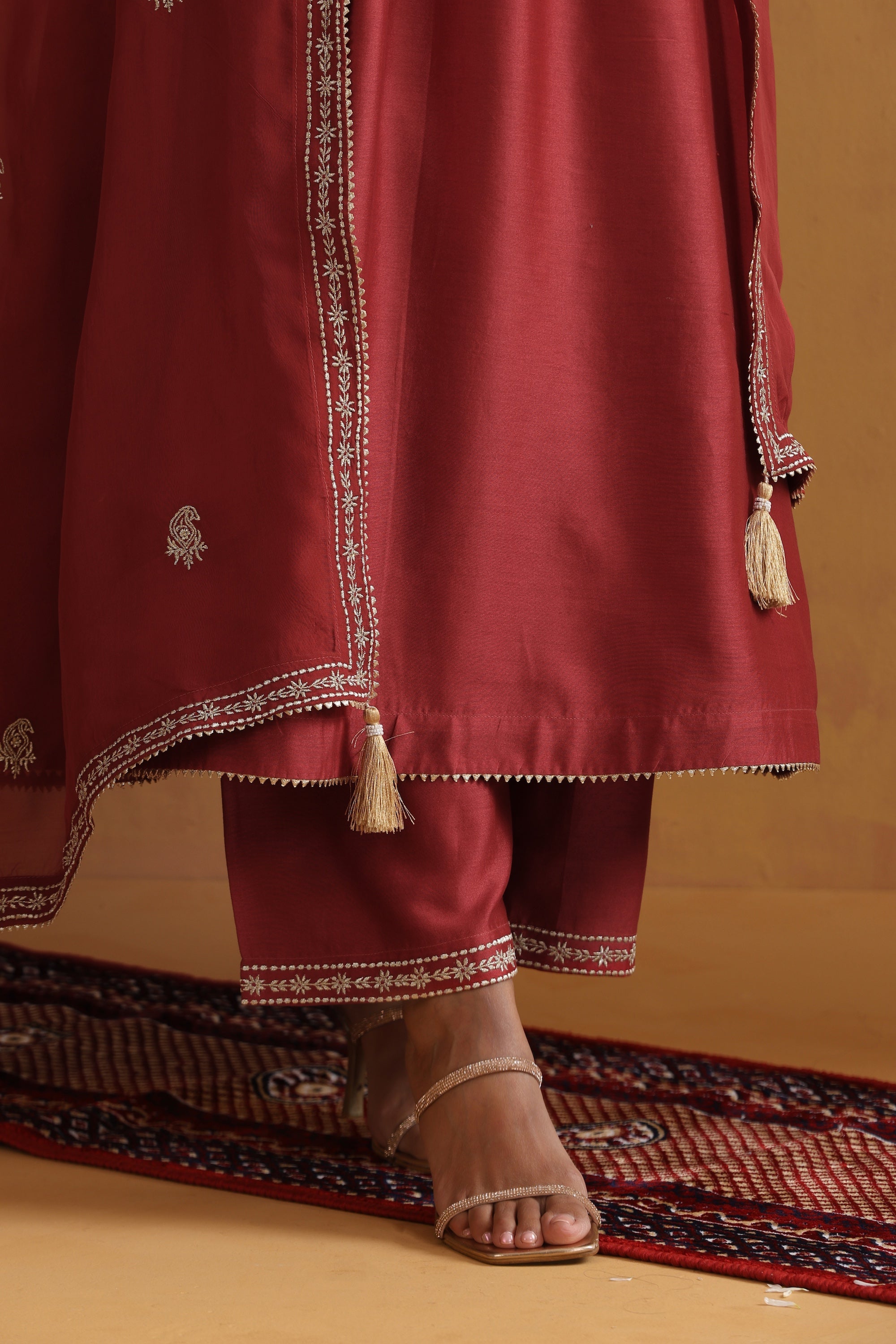 Yatika Rust Embroidered Pintex Kurta Set with Dupatta