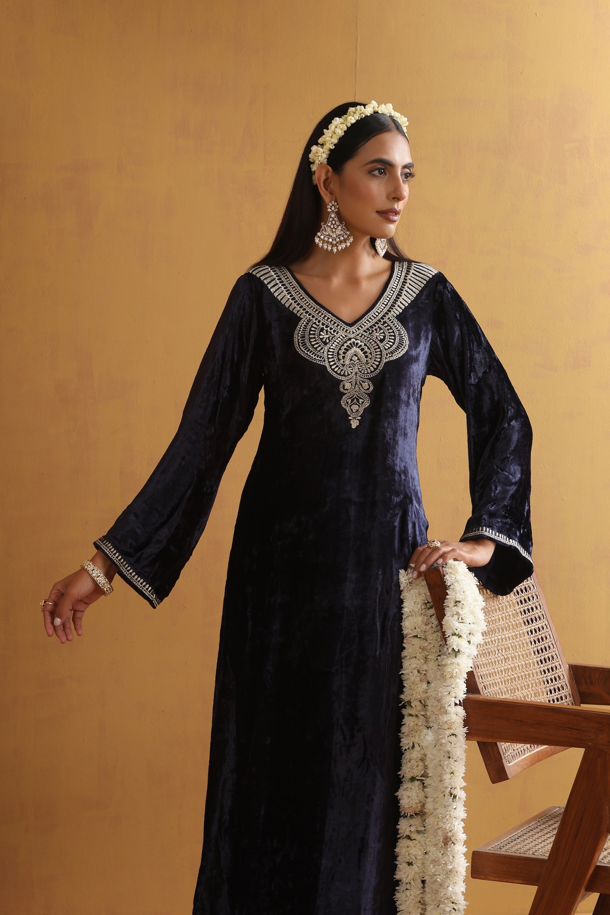 Svara Navy Blue Embroidered Kaftan