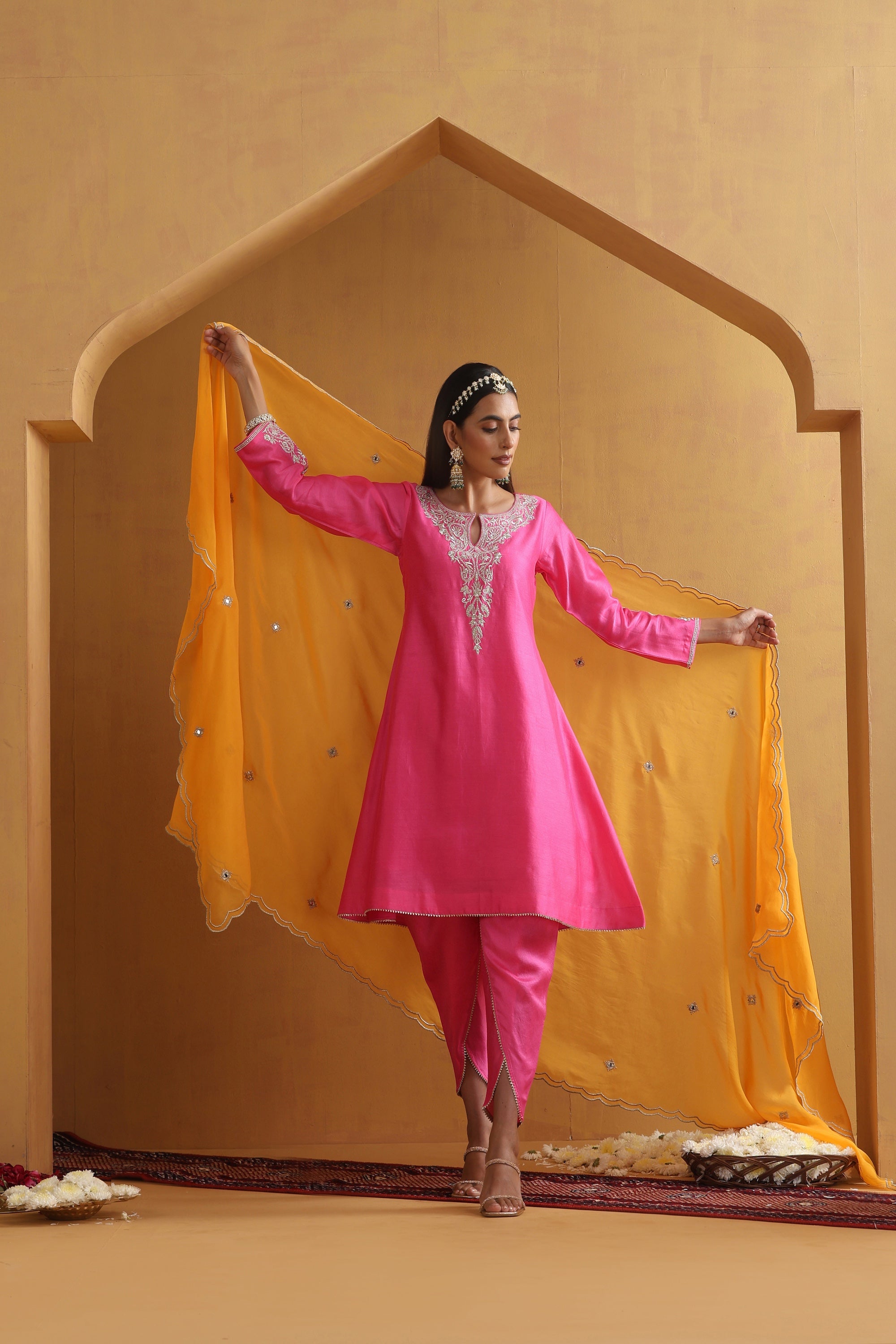 Rima Pink Embroidered Kurta Set with Dupatta