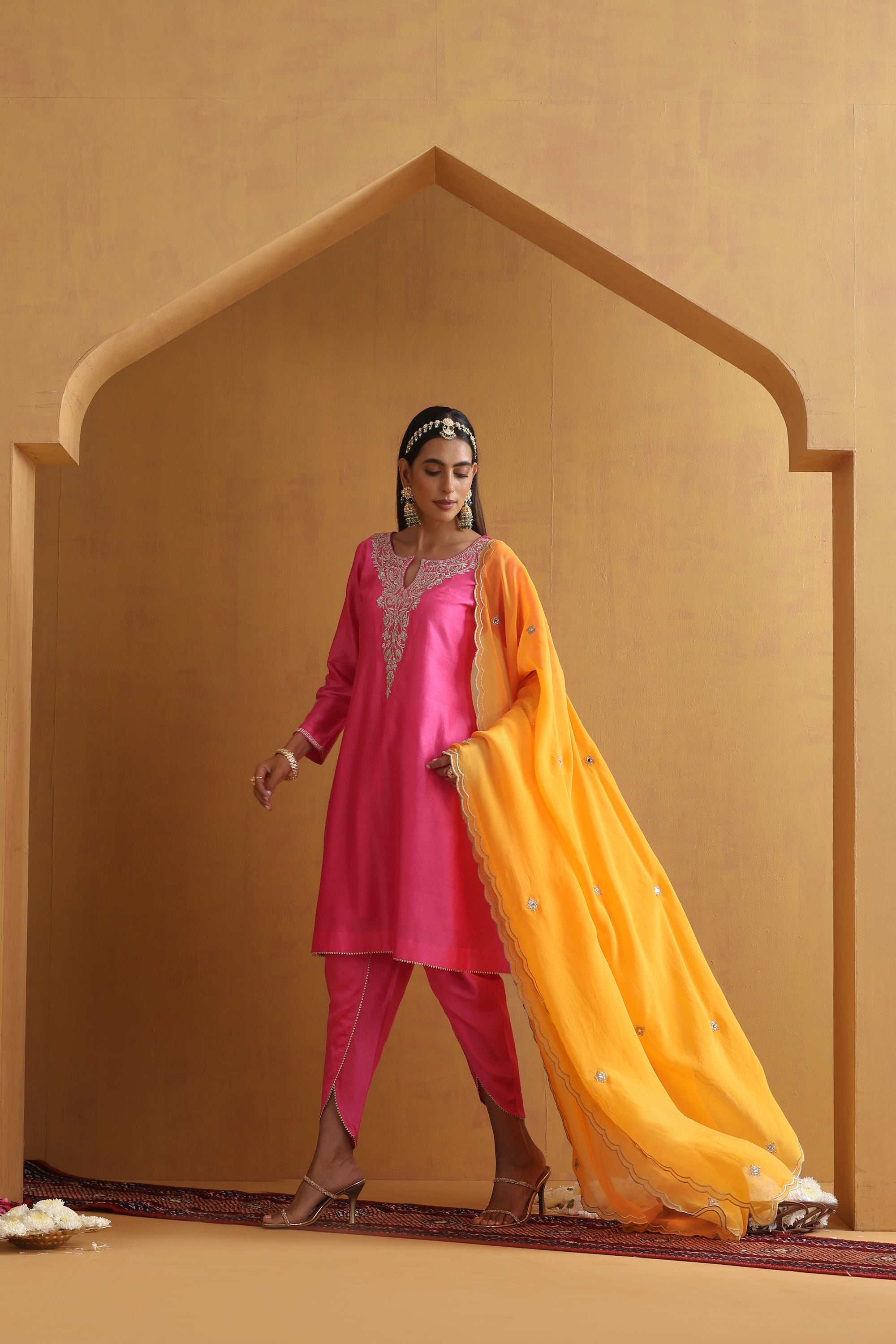Rima Pink Embroidered Kurta Set with Dupatta