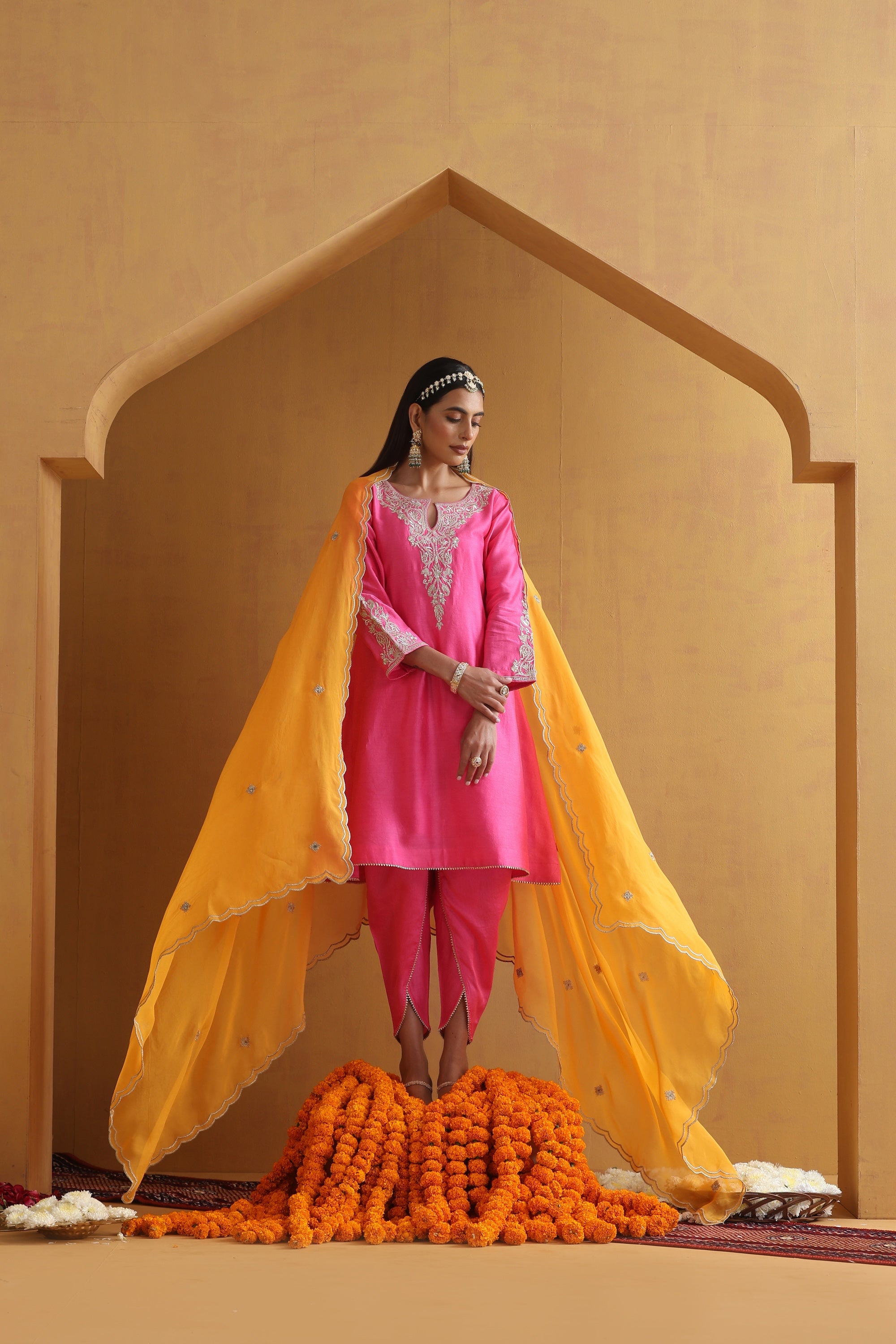 Rima Pink Embroidered Kurta Set with Dupatta