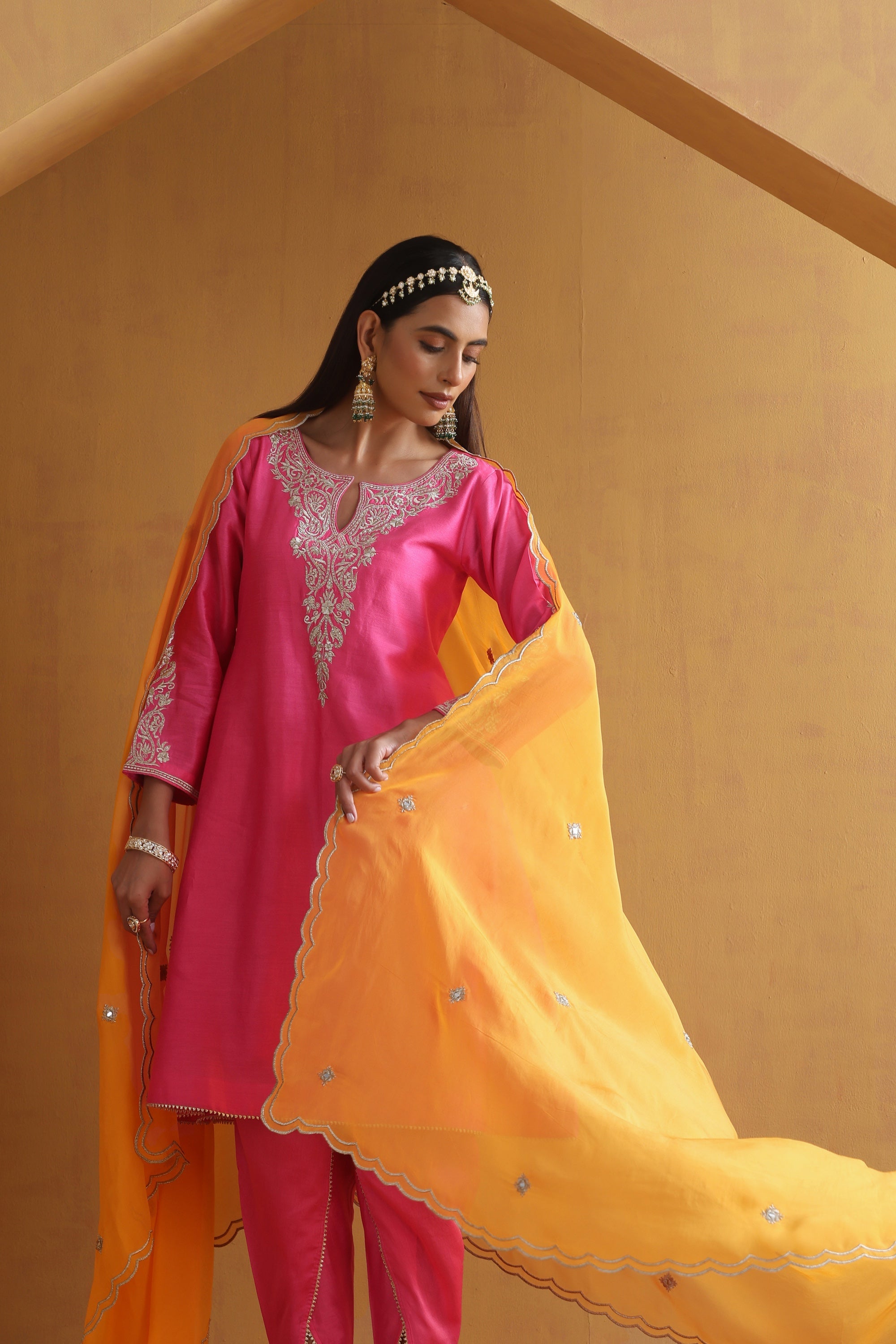 Rima Pink Embroidered Kurta Set with Dupatta