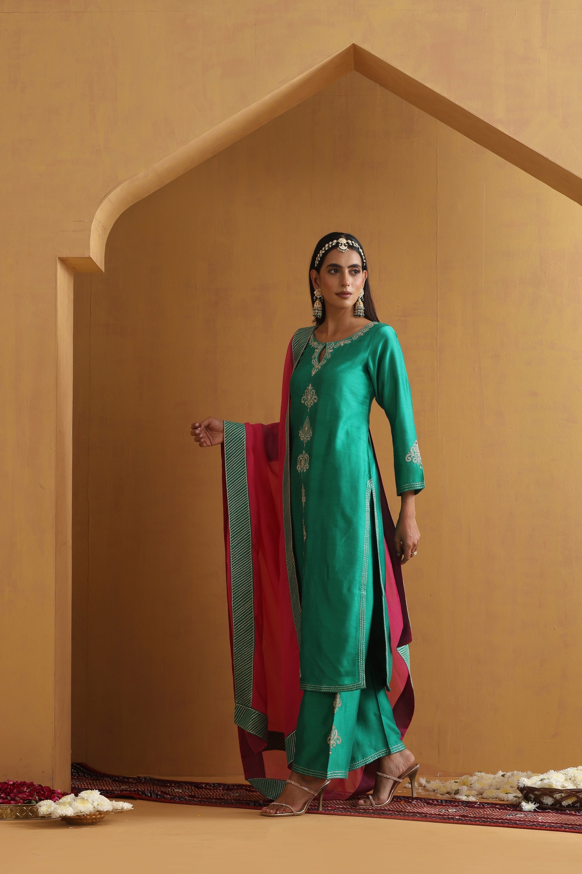 Noora Green Embroidered Kurta Set with Dupatta