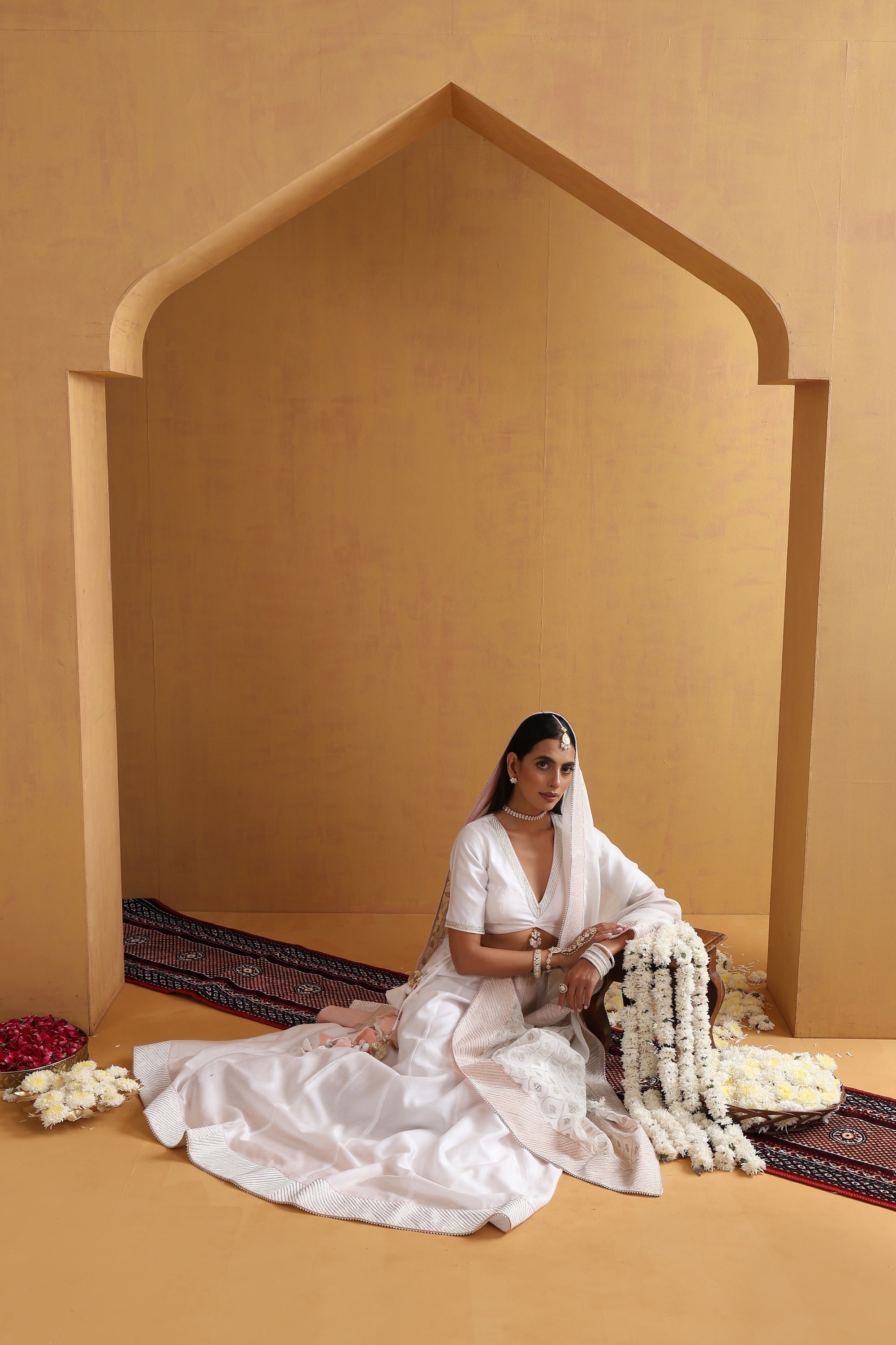 Nivetha White Embroidered Lehenga Set with Dupatta