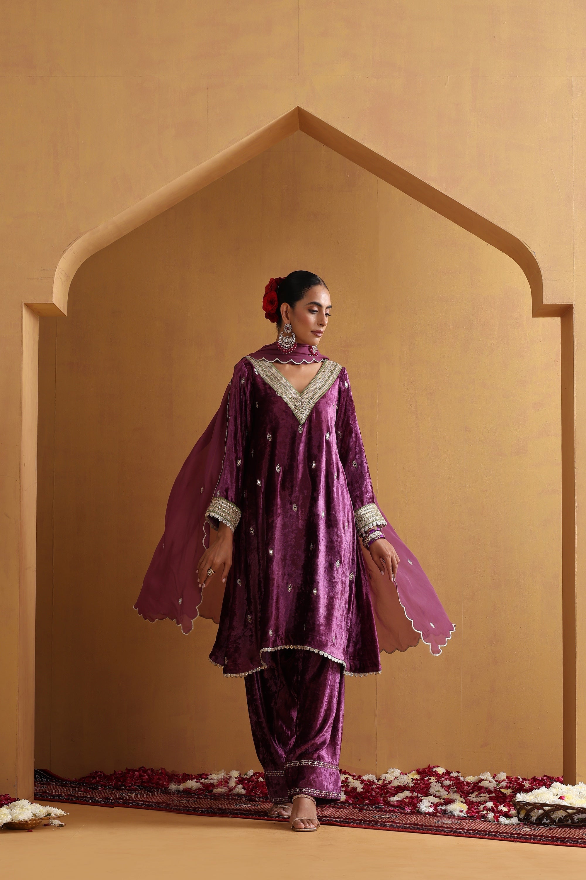 Hira Purple Embroidered Kurta Set with Dupatta