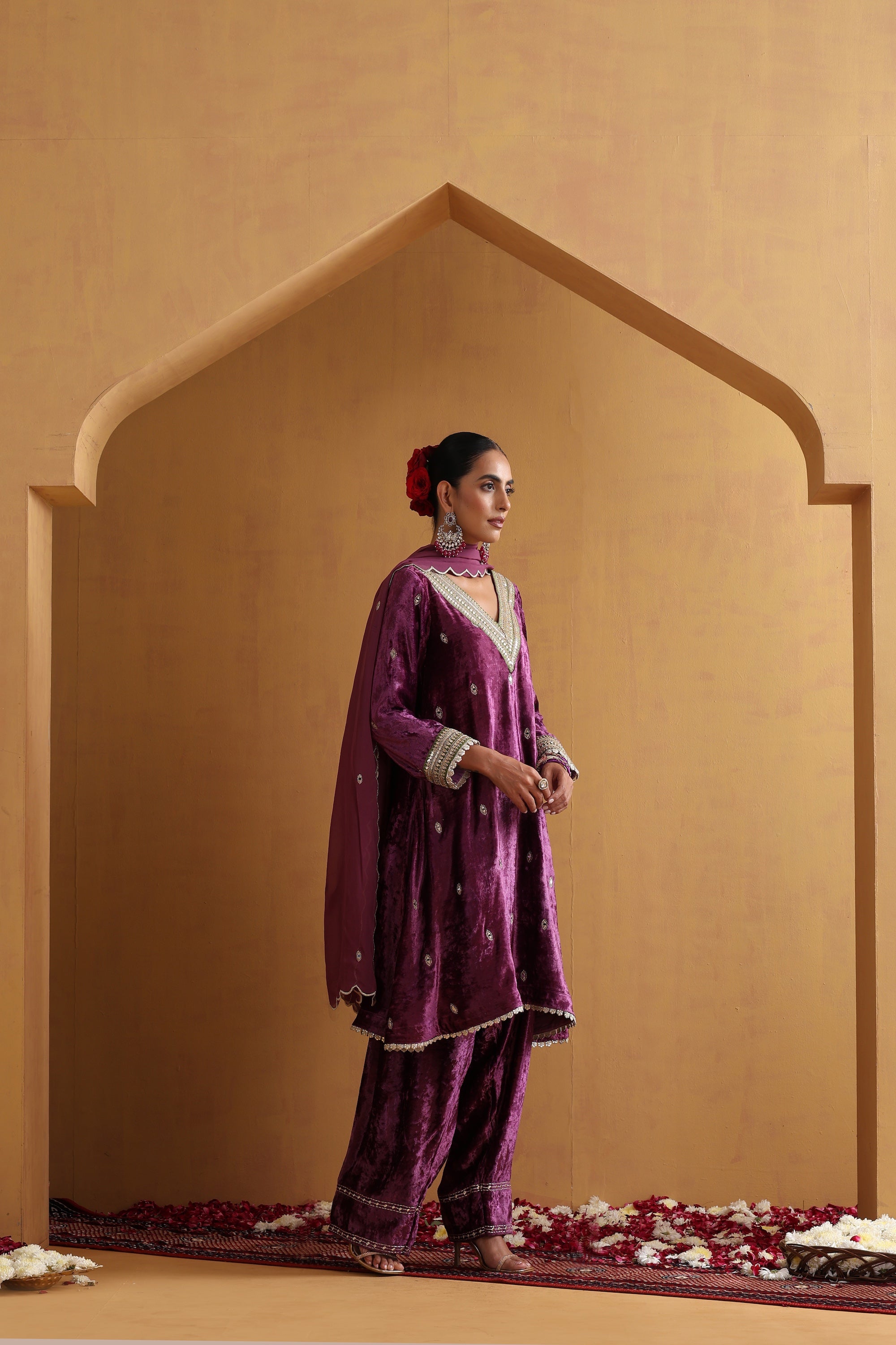 Hira Purple Embroidered Kurta Set with Dupatta