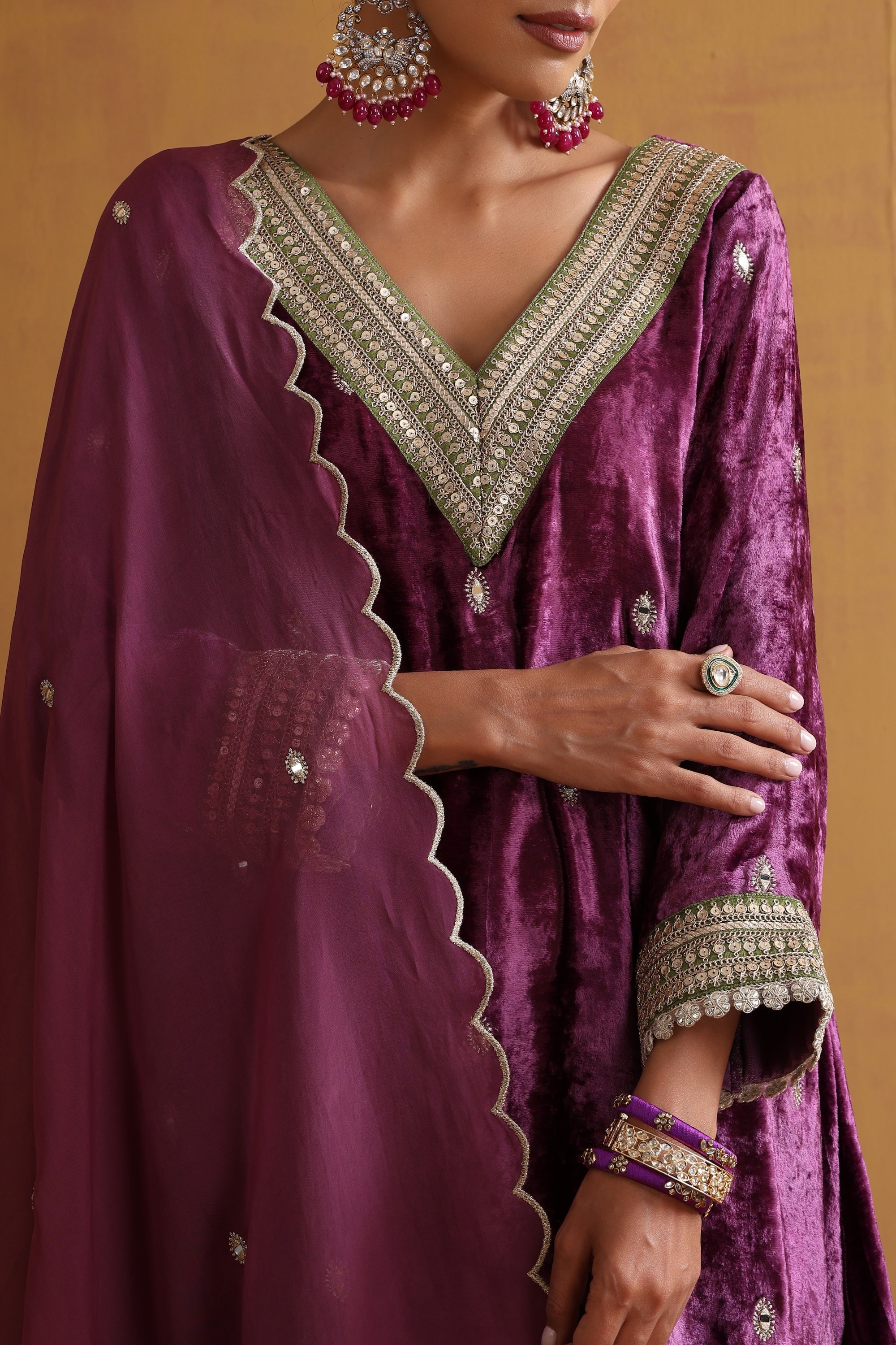 Hira Purple Embroidered Kurta Set with Dupatta