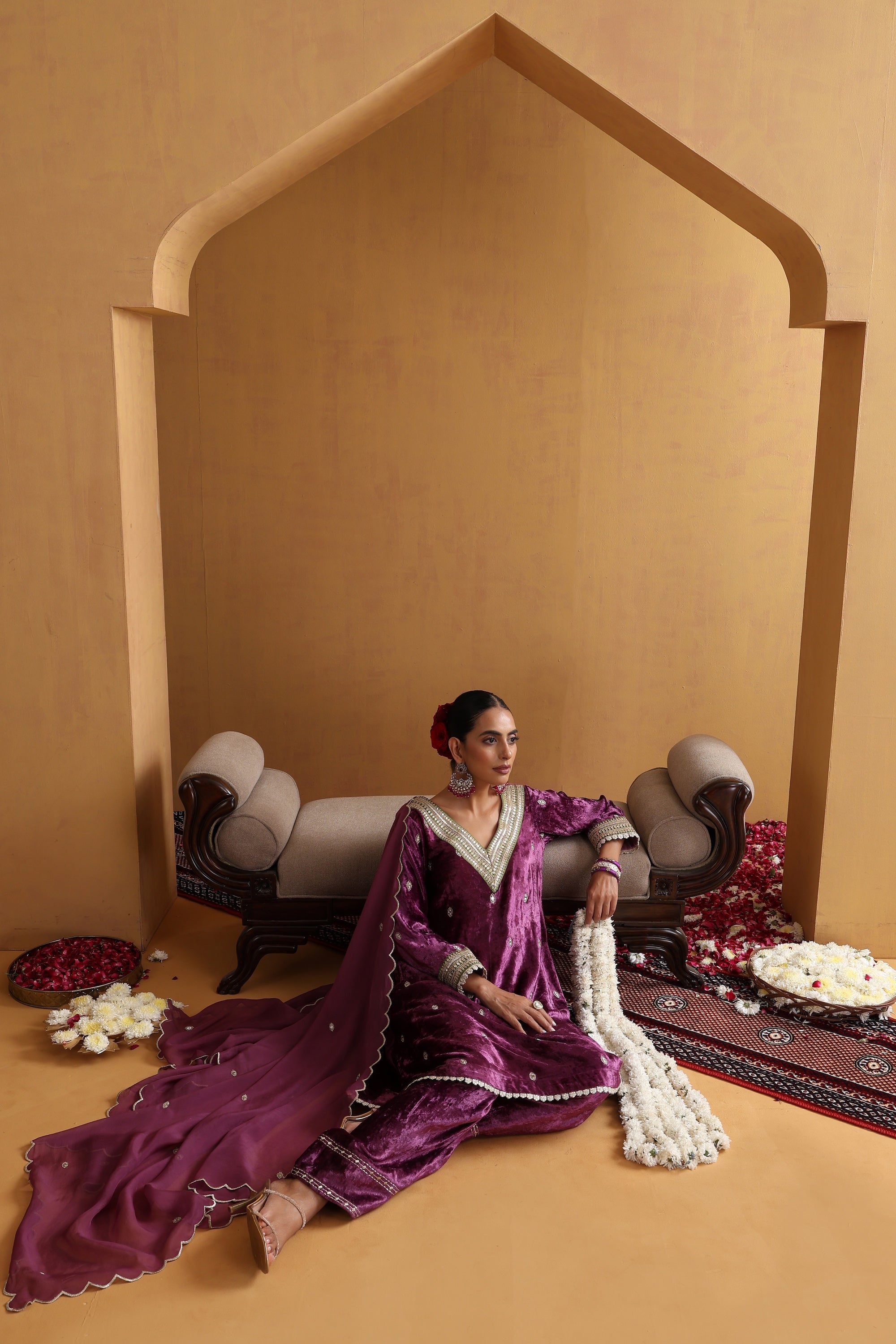 Hira Purple Embroidered Kurta Set with Dupatta