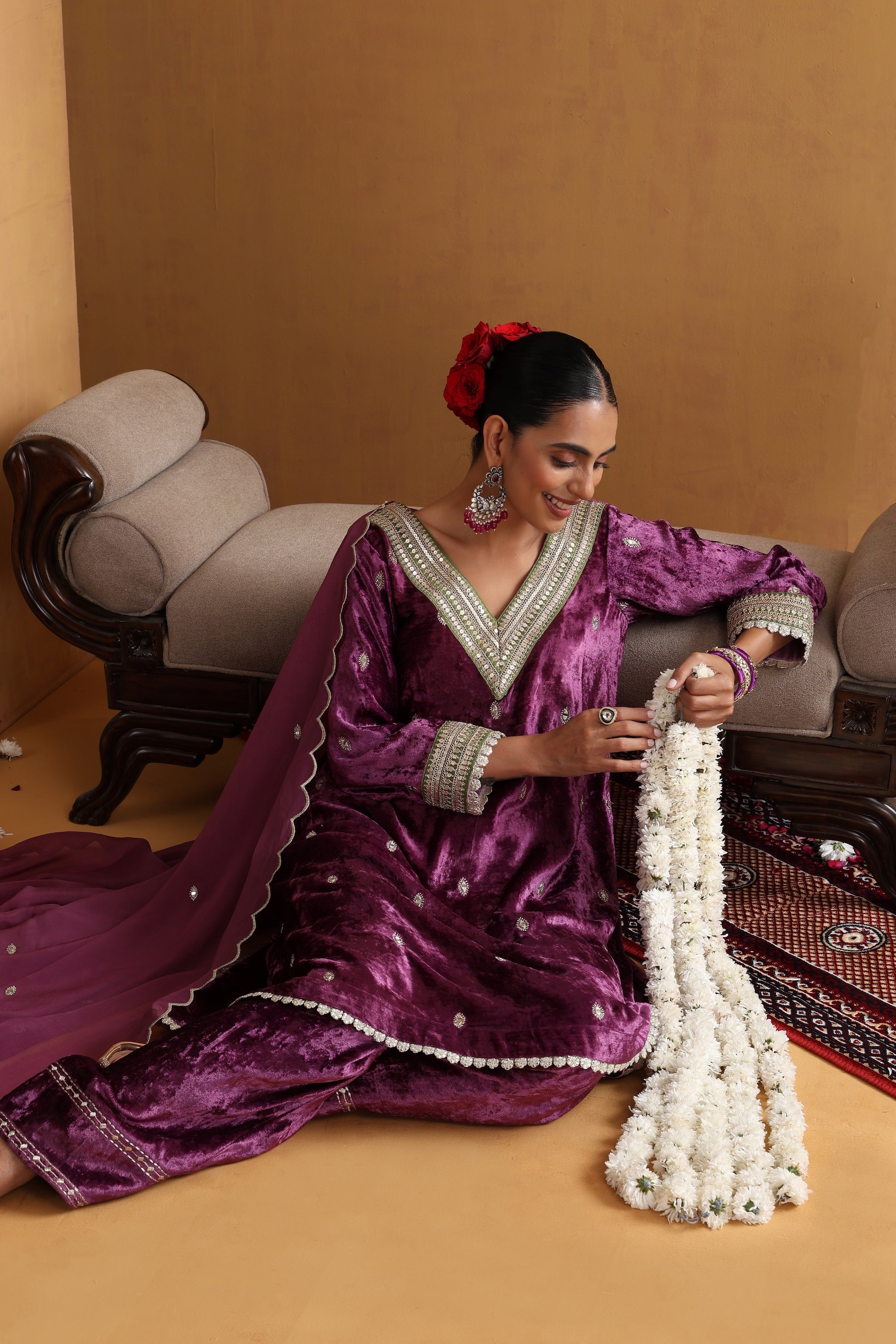 Hira Purple Embroidered Kurta Set with Dupatta