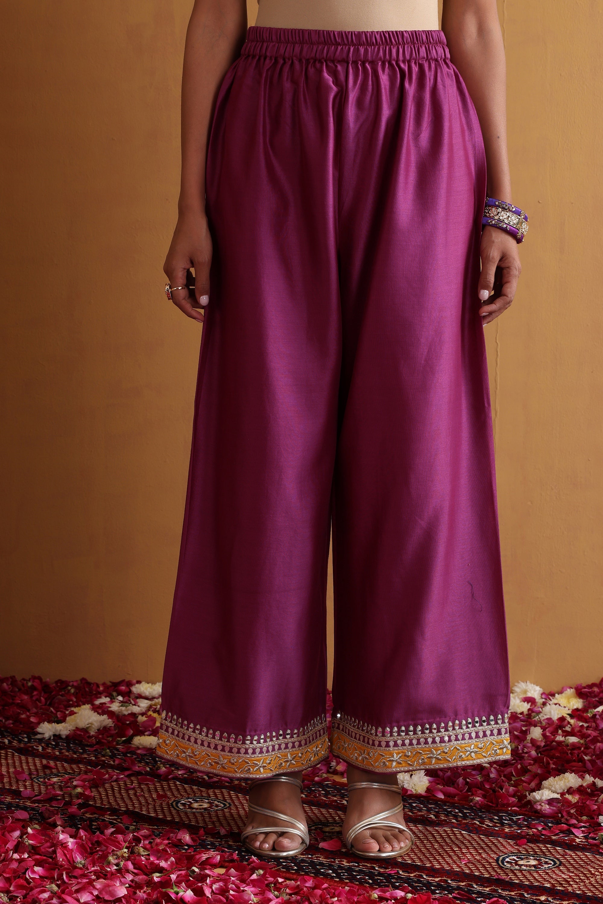 Dhiya Wine and Yellow Embroidered Kurta Set with Dupatta