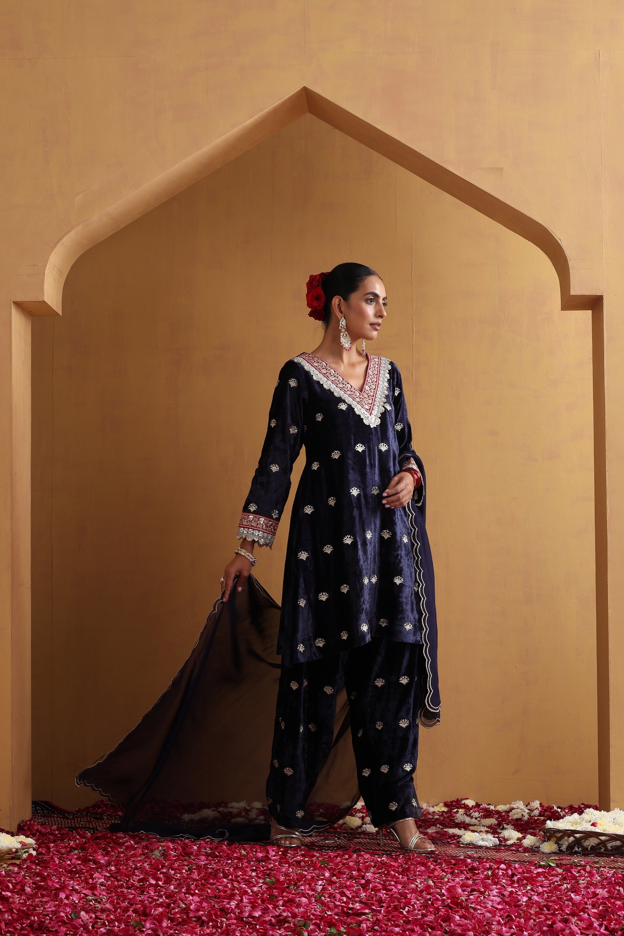 Heer Navy Blue Embroidered Kurta Set with Dupatta