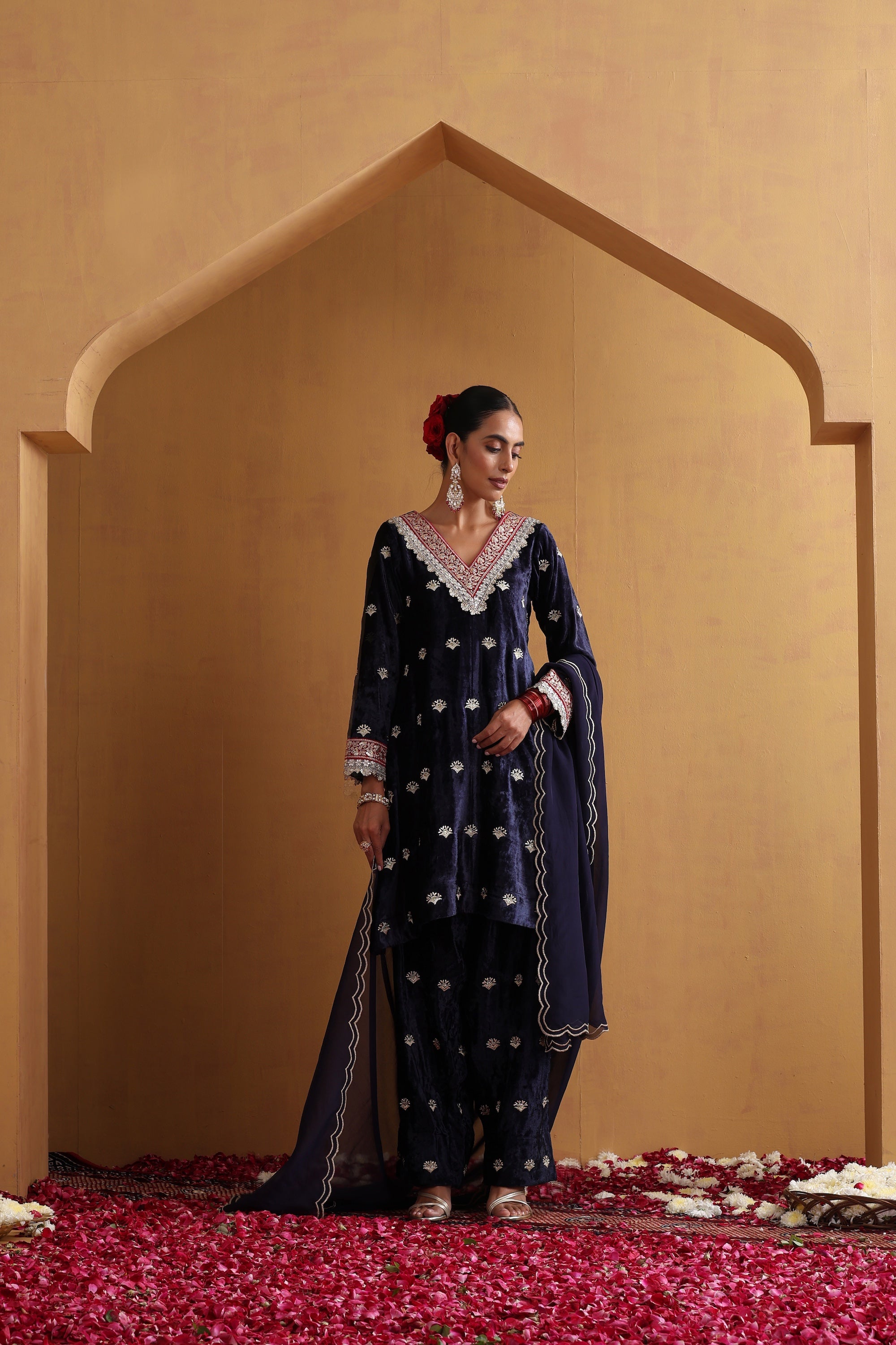 Heer Navy Blue Embroidered Kurta Set with Dupatta
