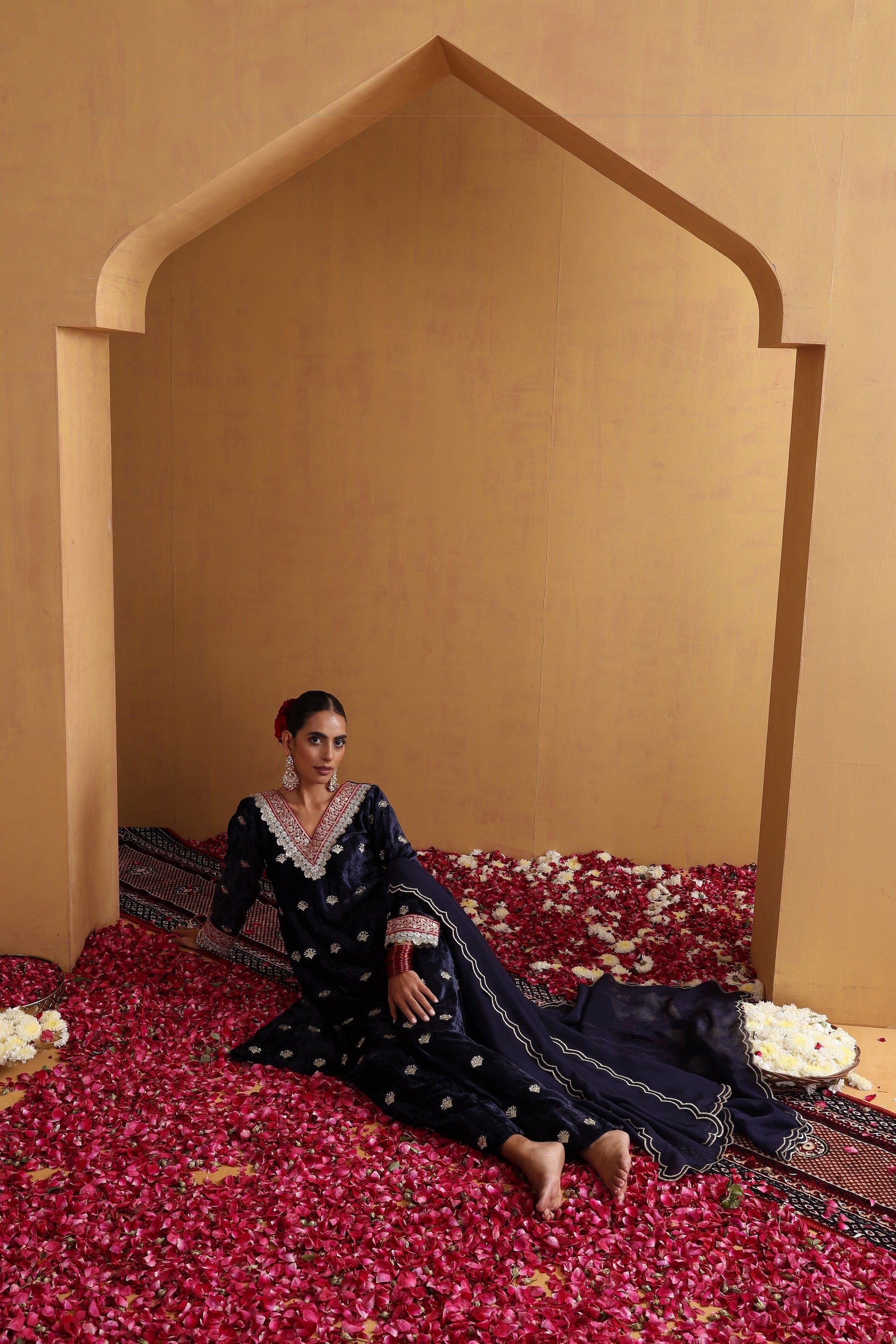 Heer Navy Blue Embroidered Kurta Set with Dupatta
