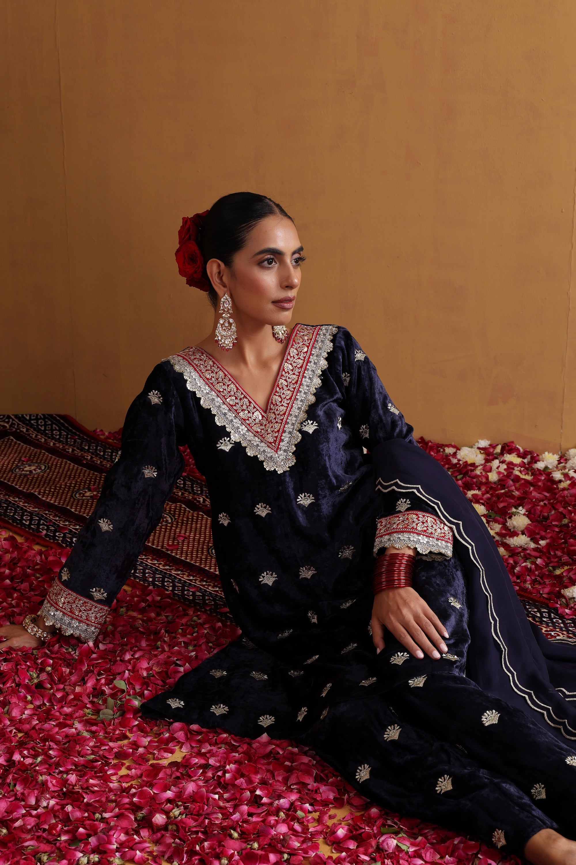 Heer Navy Blue Embroidered Kurta Set with Dupatta