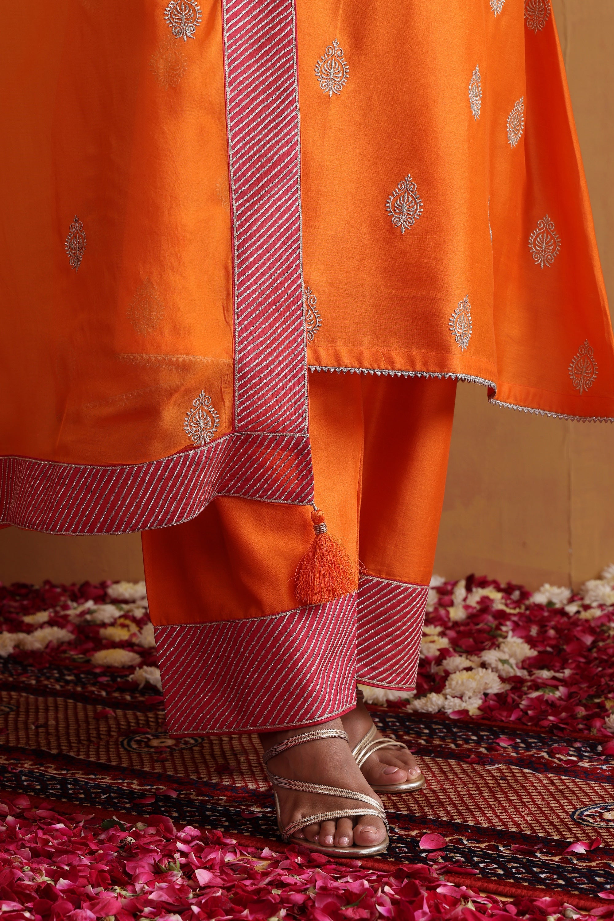 Vedanshi Orange Embroidered Kurta Set with Dupatta