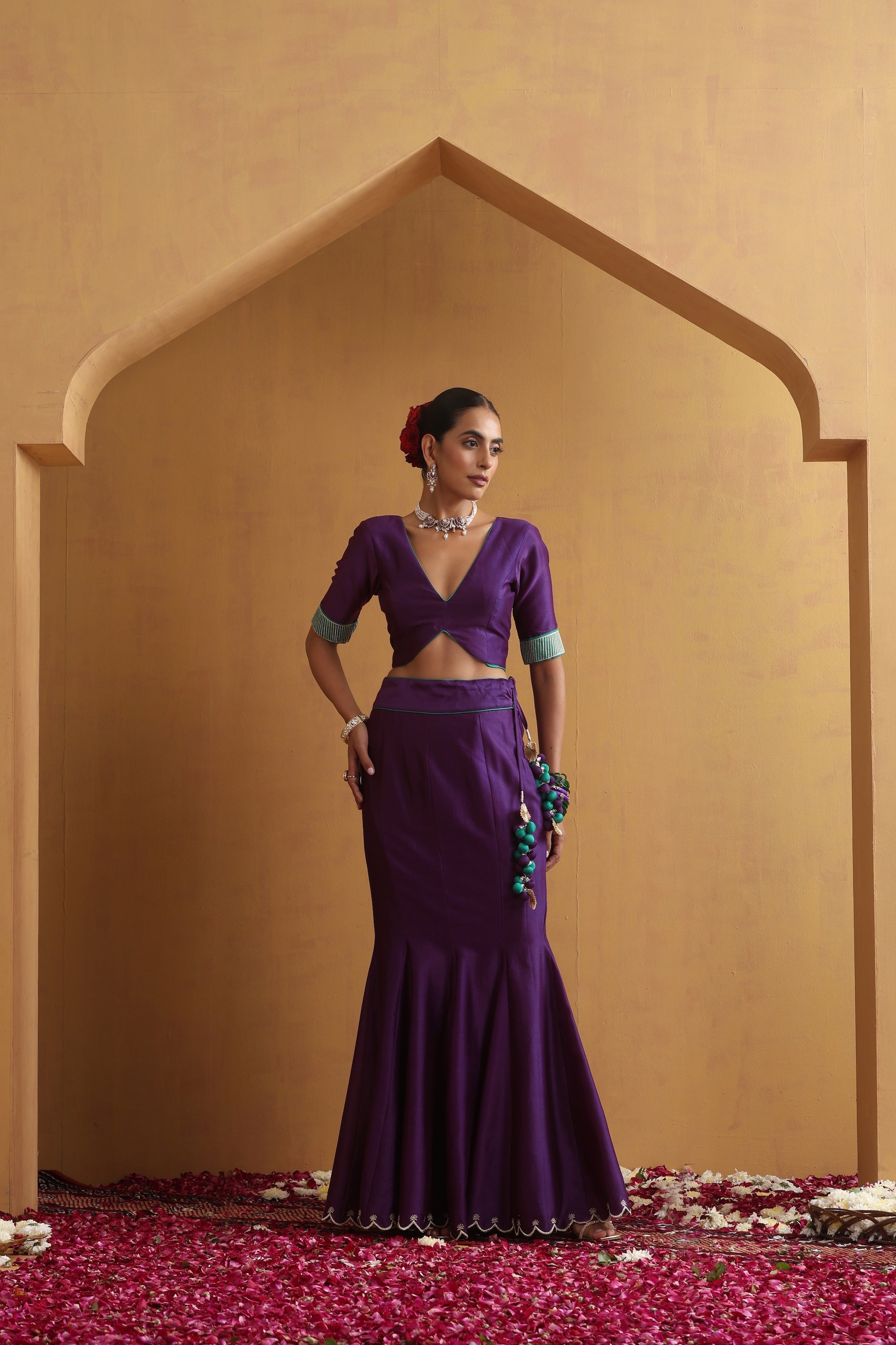 Kalyani Purple Embroidered Lehenga Set with Dupatta