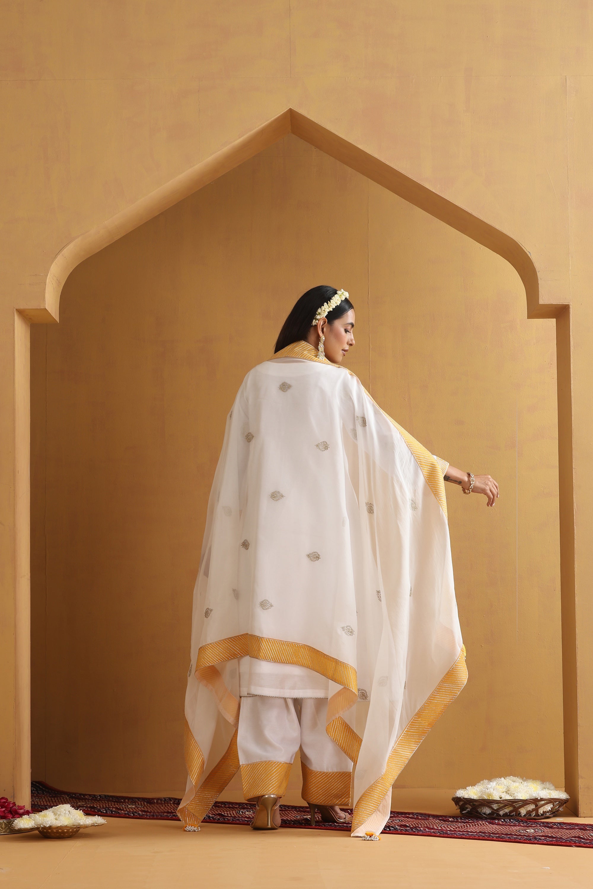 Vedanshi White Embroidered Kurta Set with Dupatta