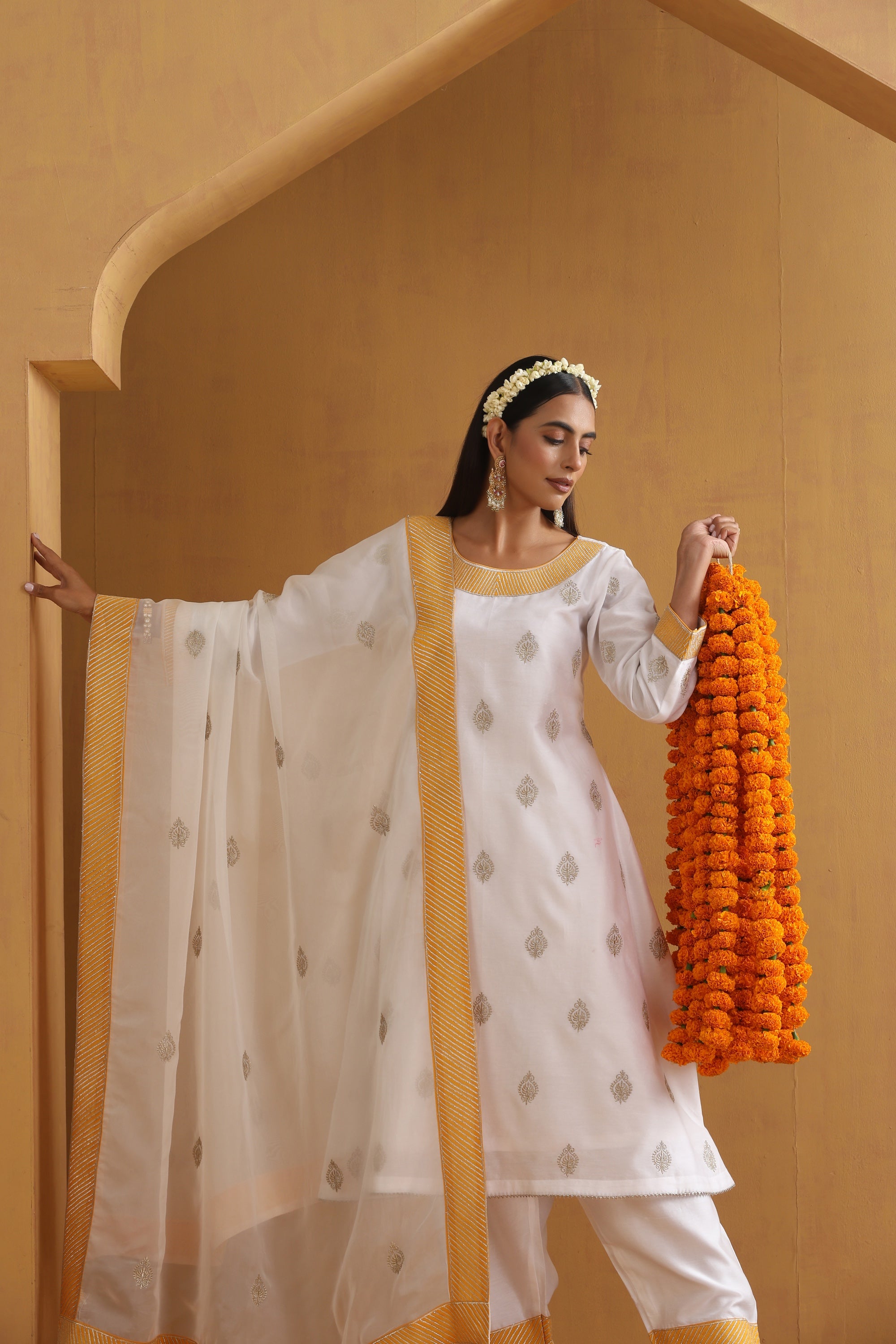 Vedanshi White Embroidered Kurta Set with Dupatta