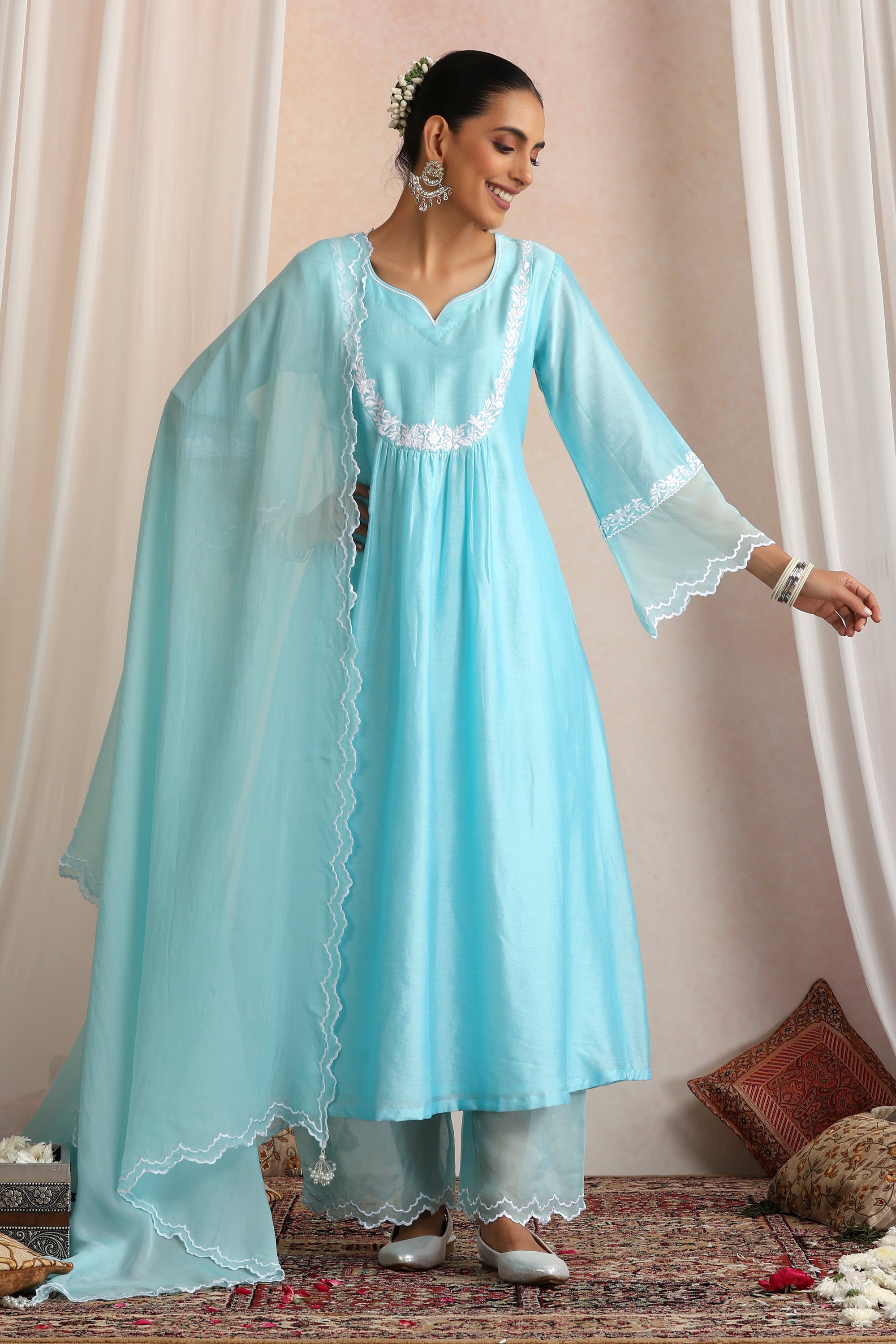 Adah Pastel Blue Embroidered Kurta Set with Dupatta