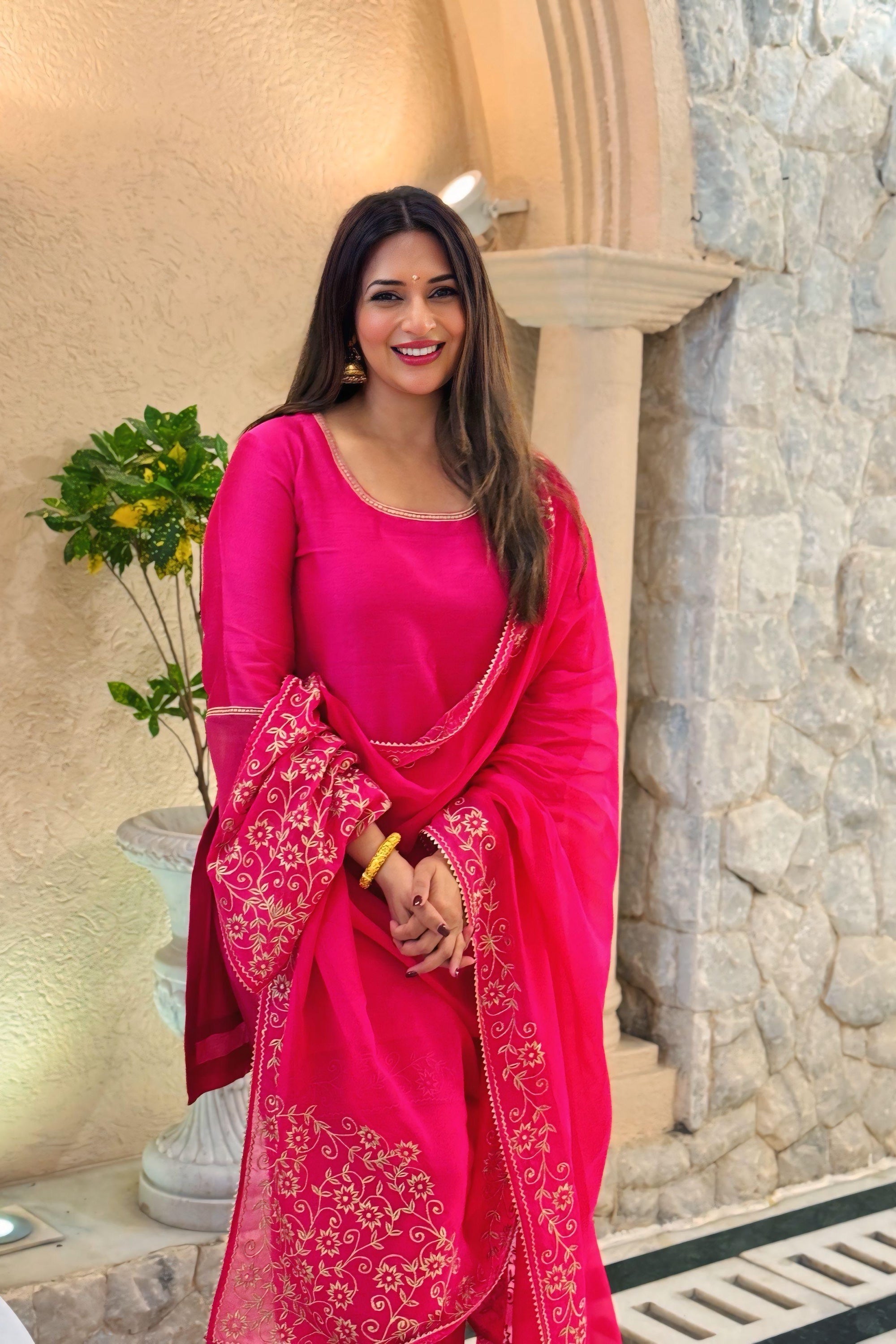 Khwaab Magenta Embroidered Kurta Set with Dupatta