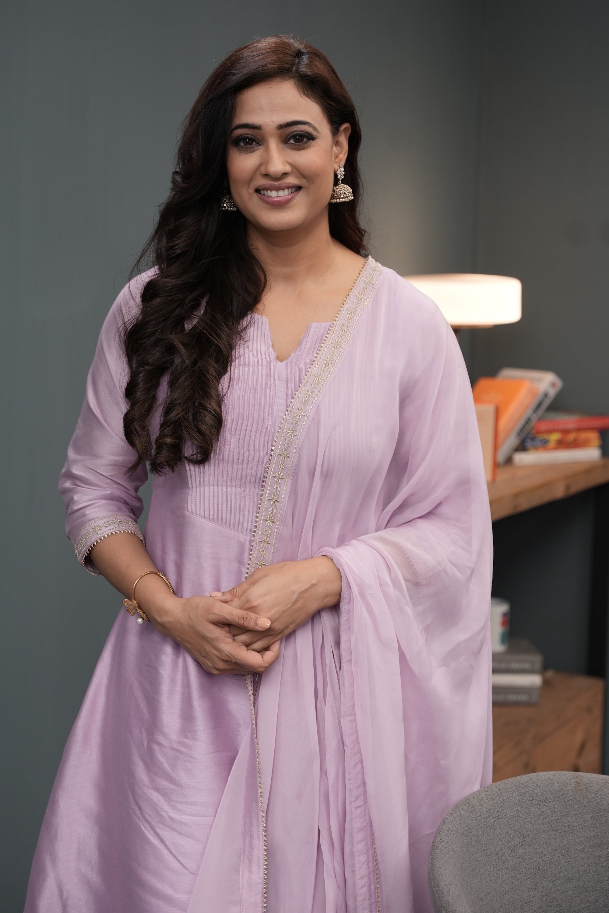 Nimiti Lavender Embroidered Pintex Kurta Set with Dupatta