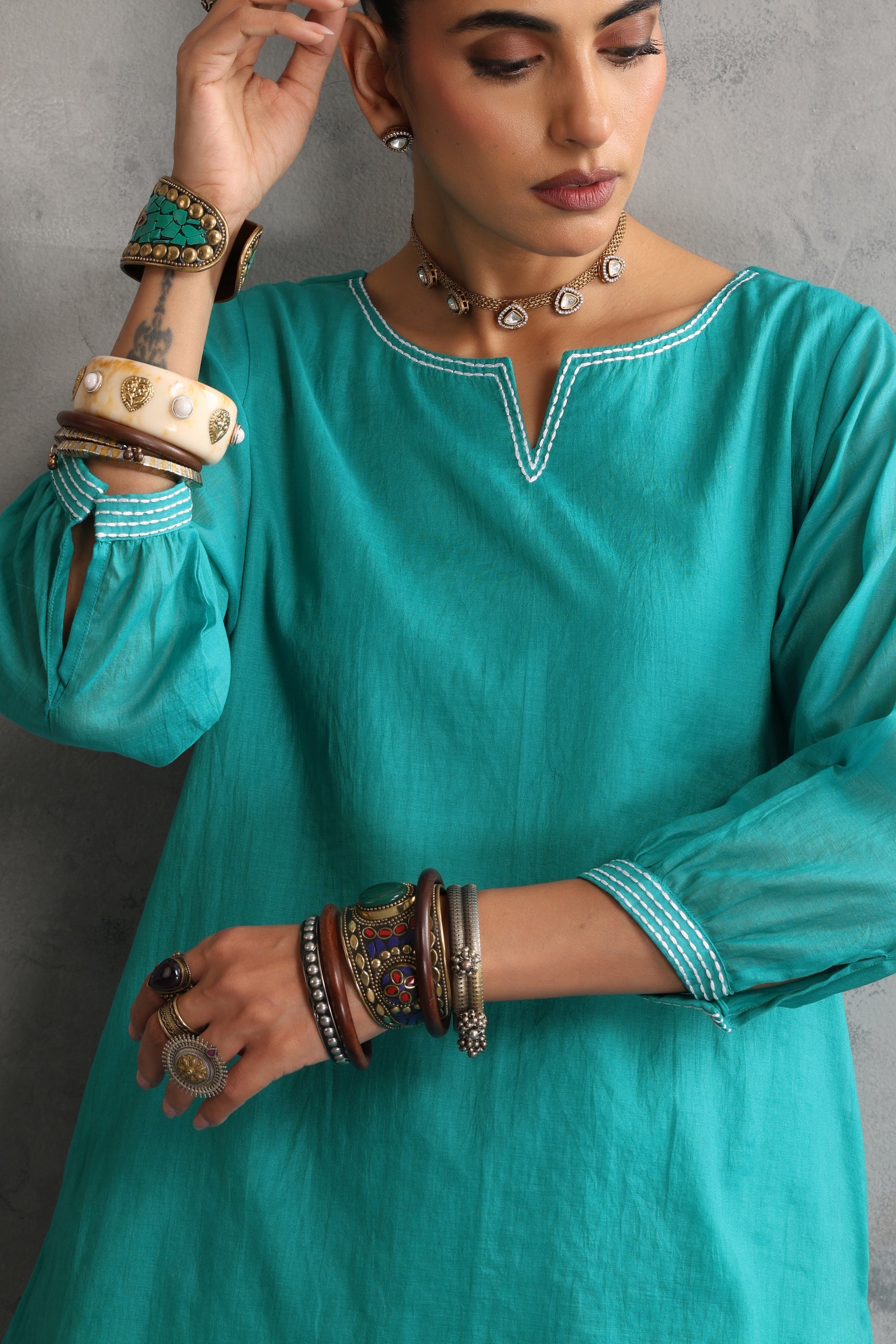 Niyora Teal Embroidered Co-ord Set
