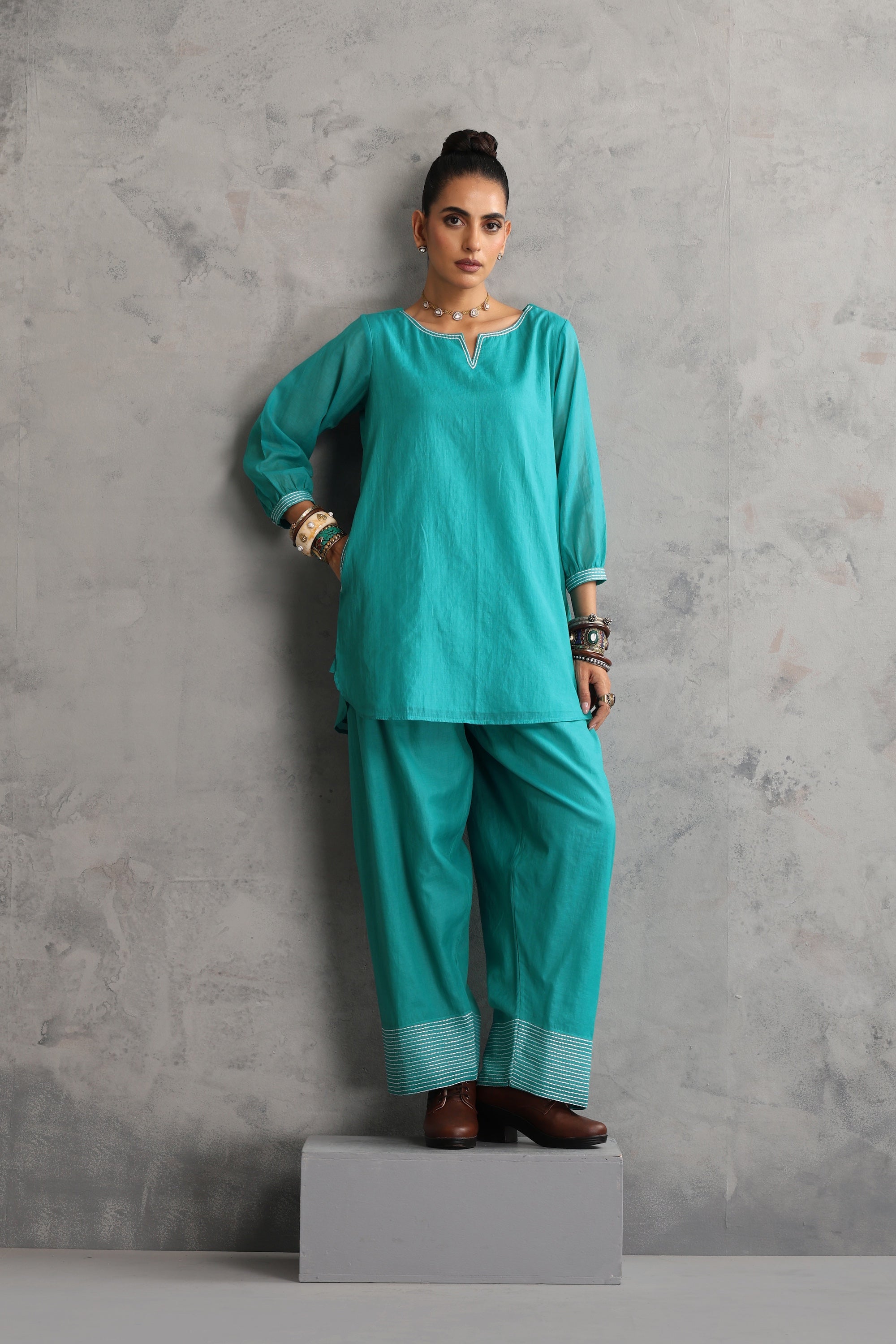 Niyora Teal Embroidered Co-ord Set