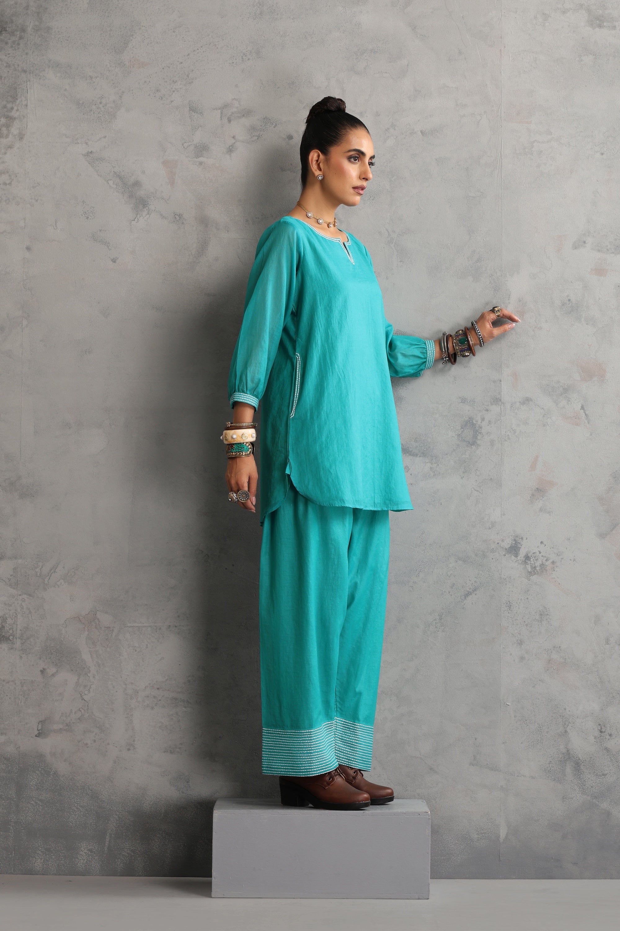 Niyora Teal Embroidered Co-ord Set