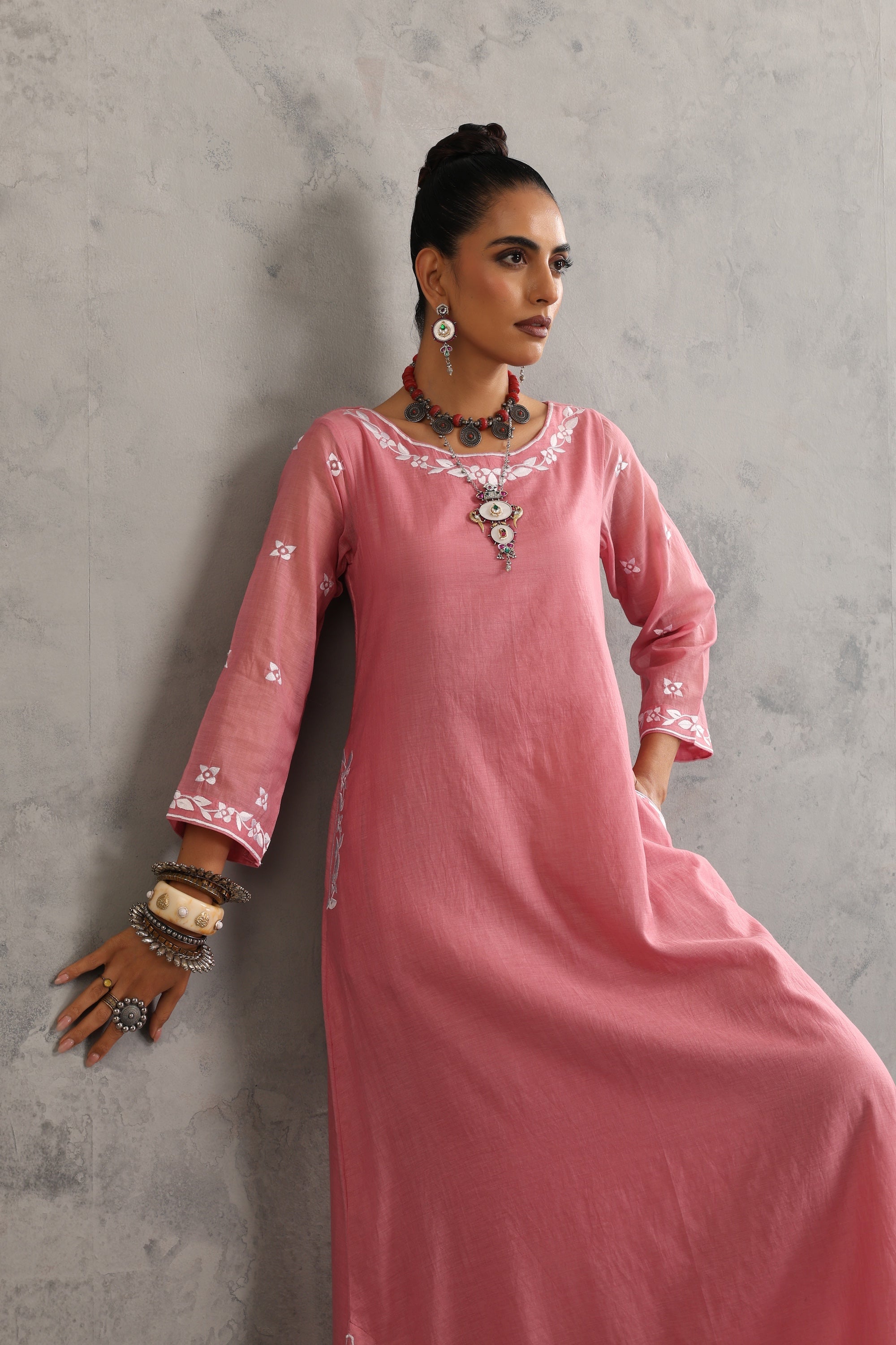 Tiffany Pink Embroidered Kaftan