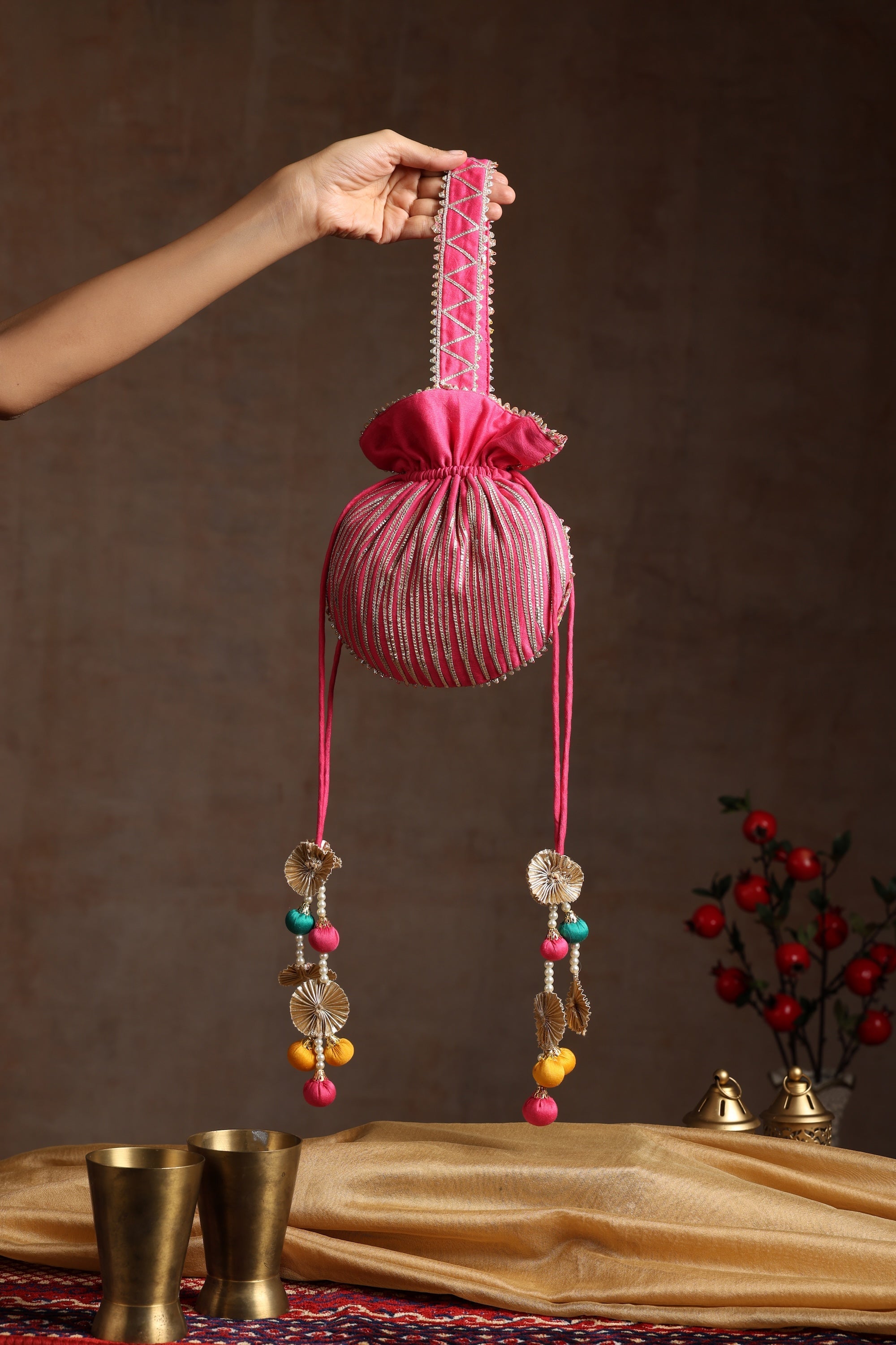 Sui Kala Jhilmil Pink Embroidered Potli Bag