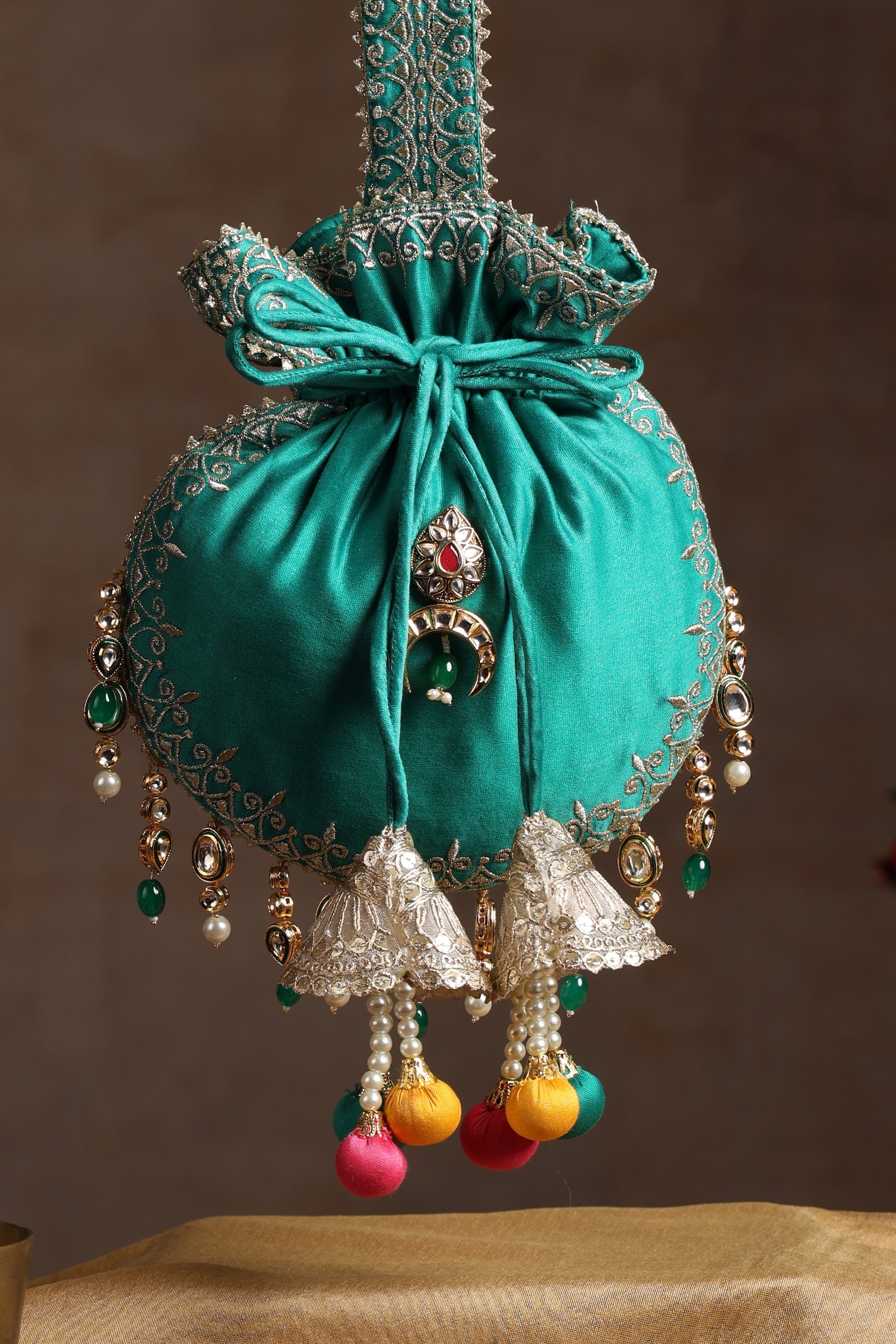 Sui Kala Mehfil Green Embroidered Potli Bag