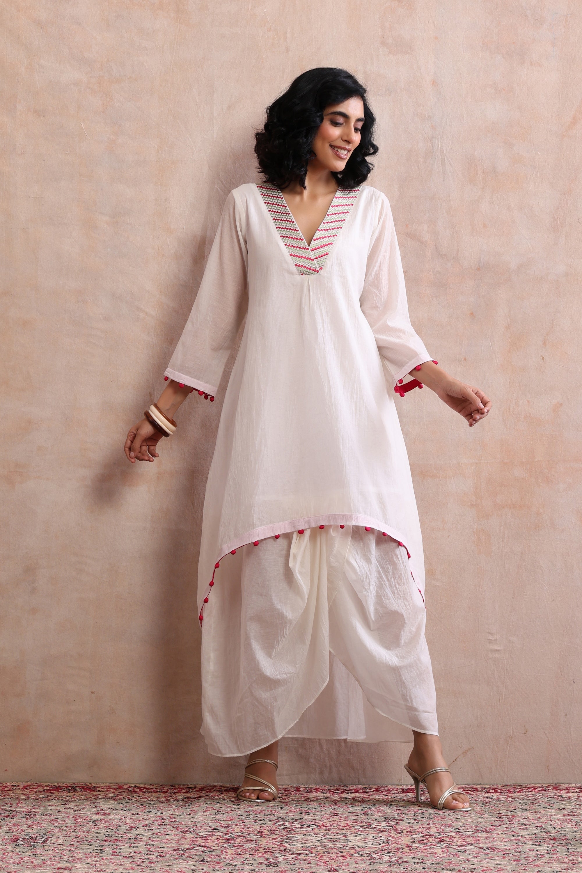 Pasha Off White Embroidered Kurta Dress