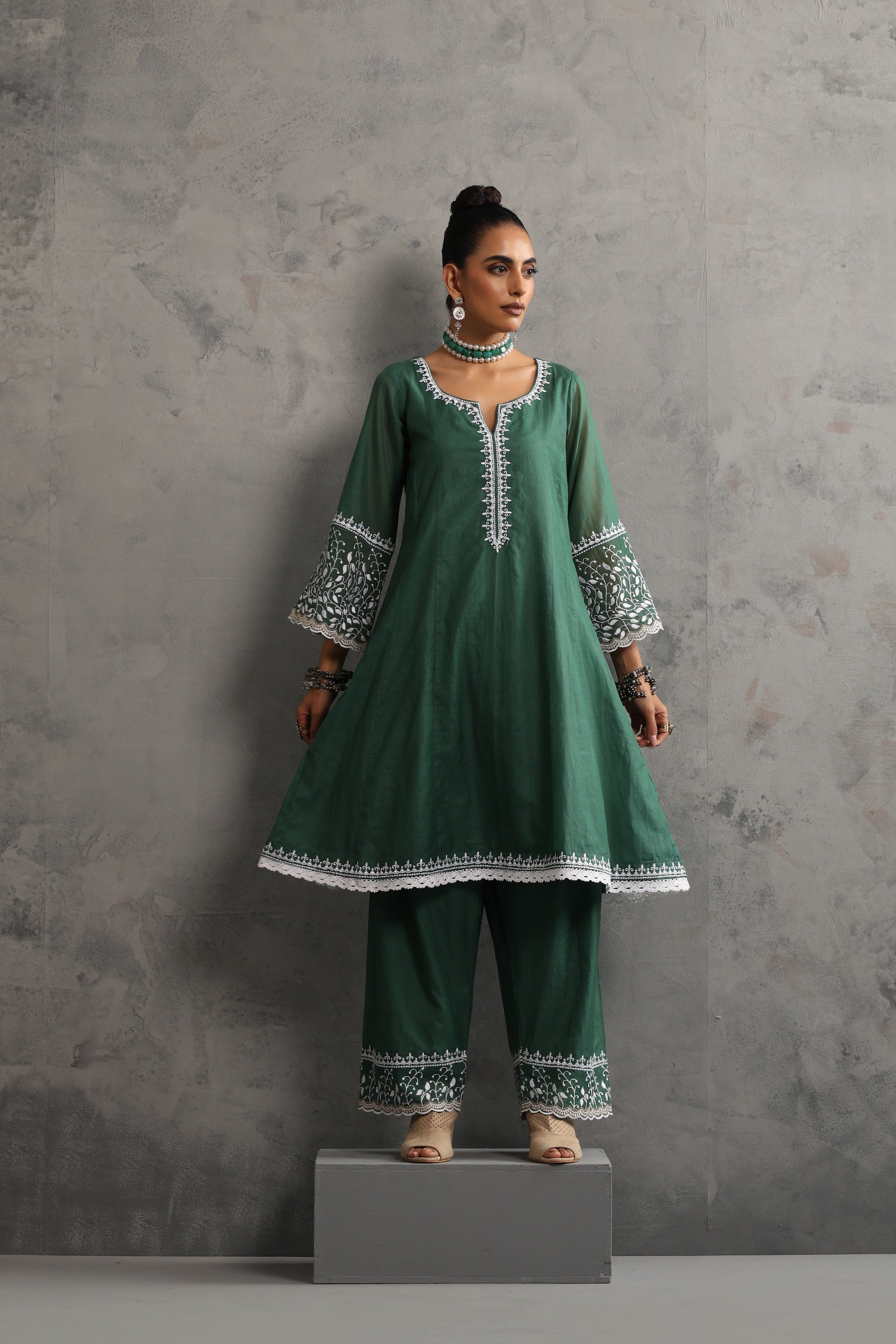 Indali Deep Green Embroidered Kurta Set with Dupatta