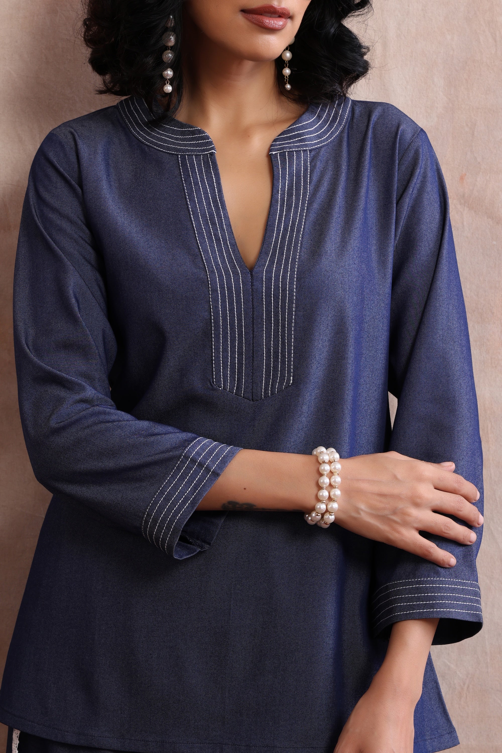 Seren Blue Denim Embroidered Co-ord Set