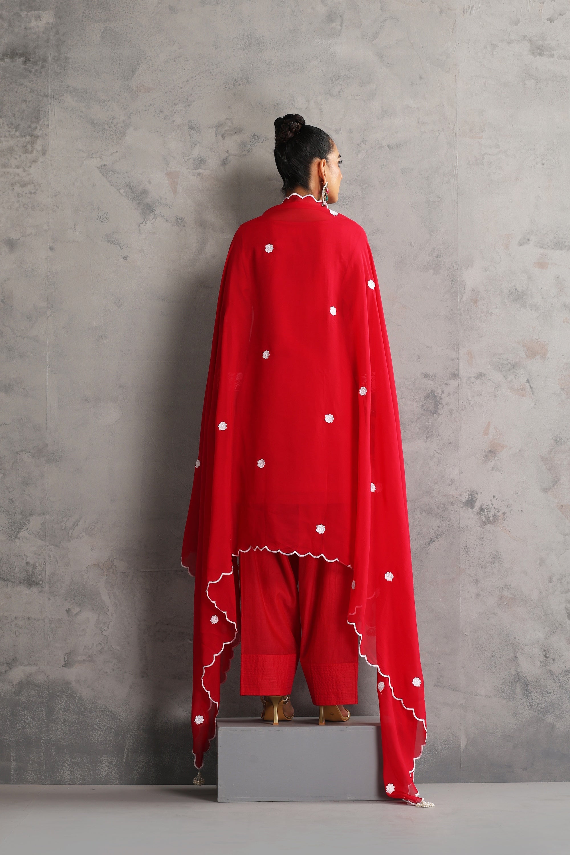 Misri Red Embroidered Kurta Set with Dupatta