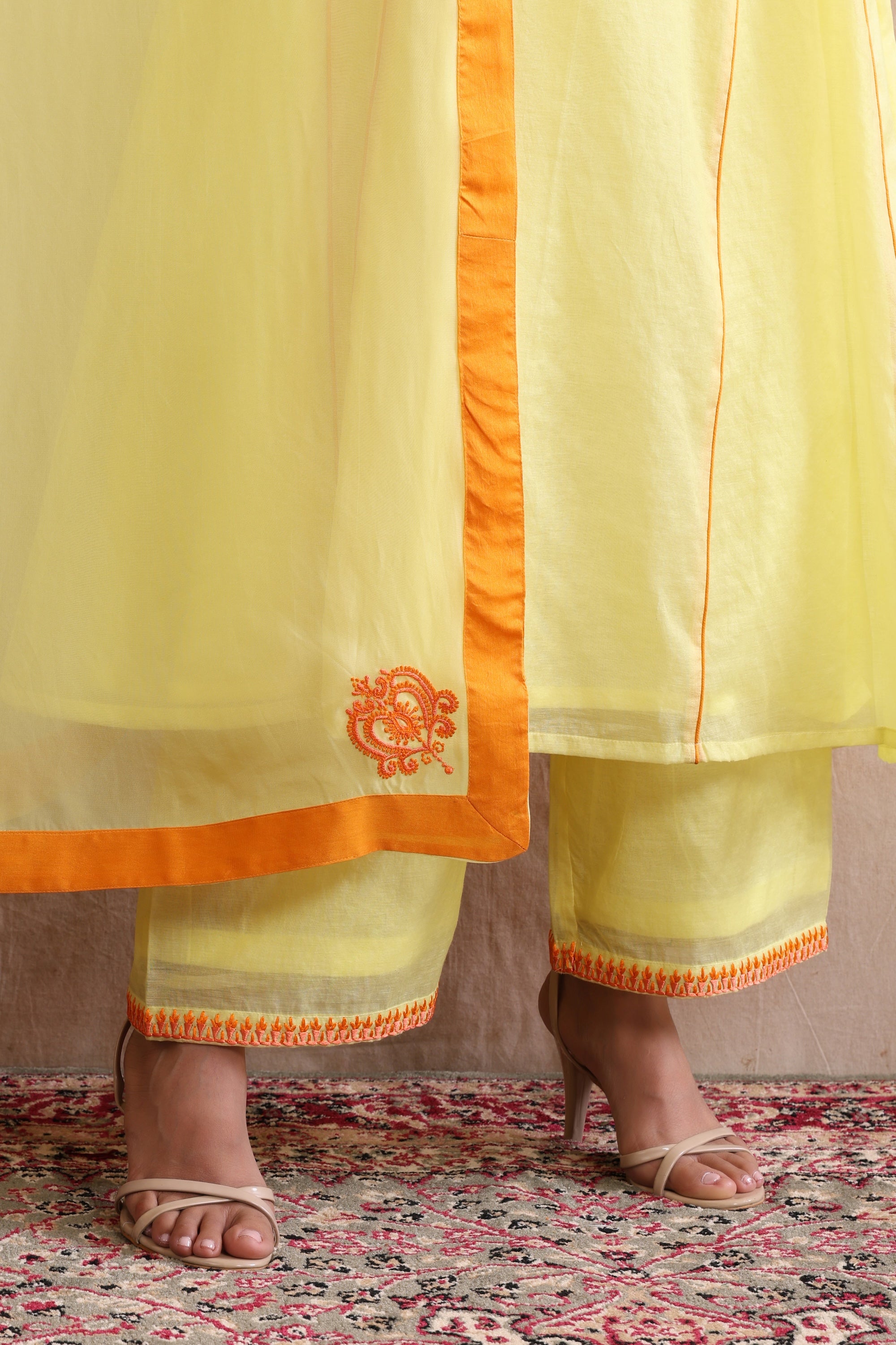 Dham Yellow Embroidered Kurta Set with Dupatta