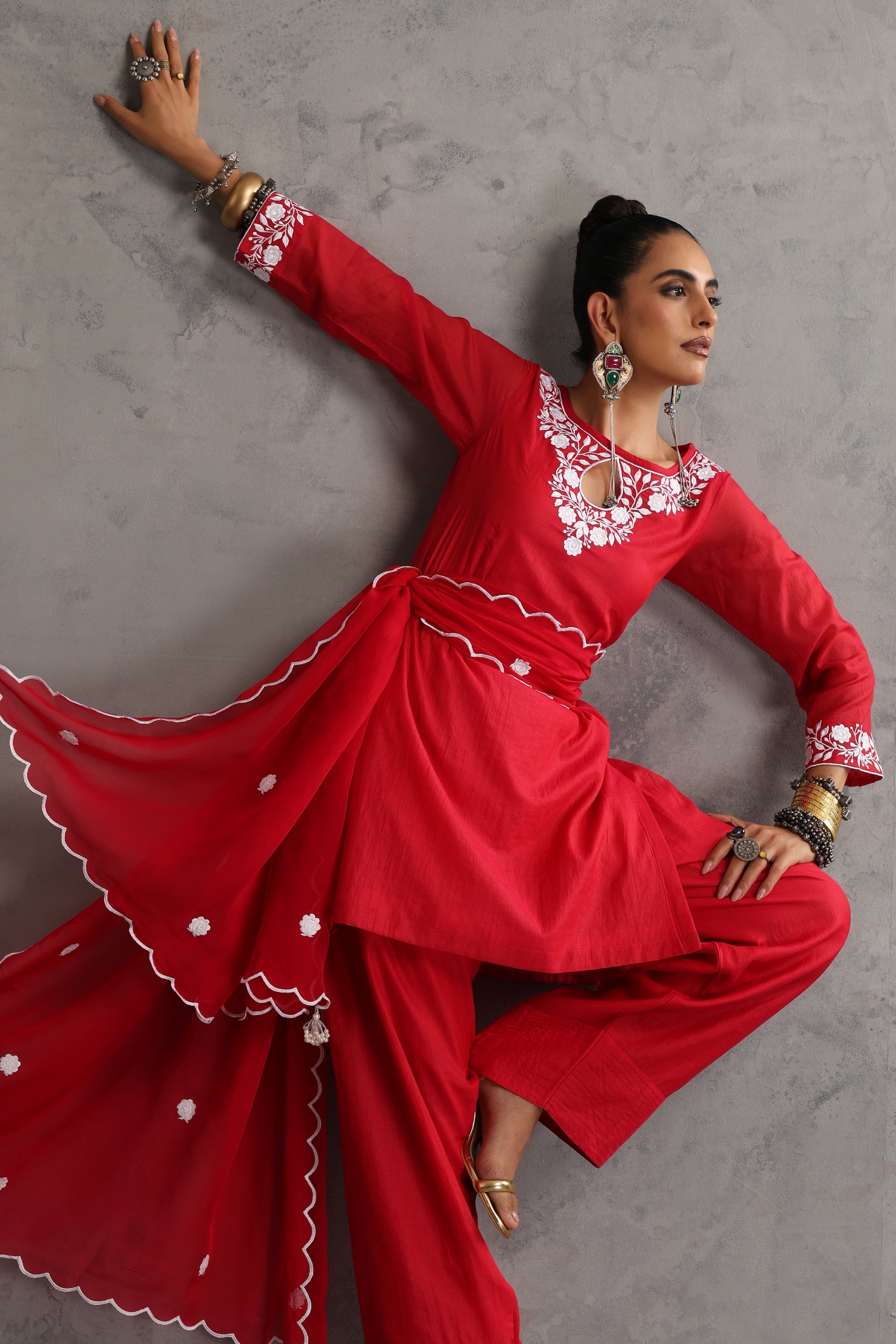 Misri Red Embroidered Kurta Set with Dupatta