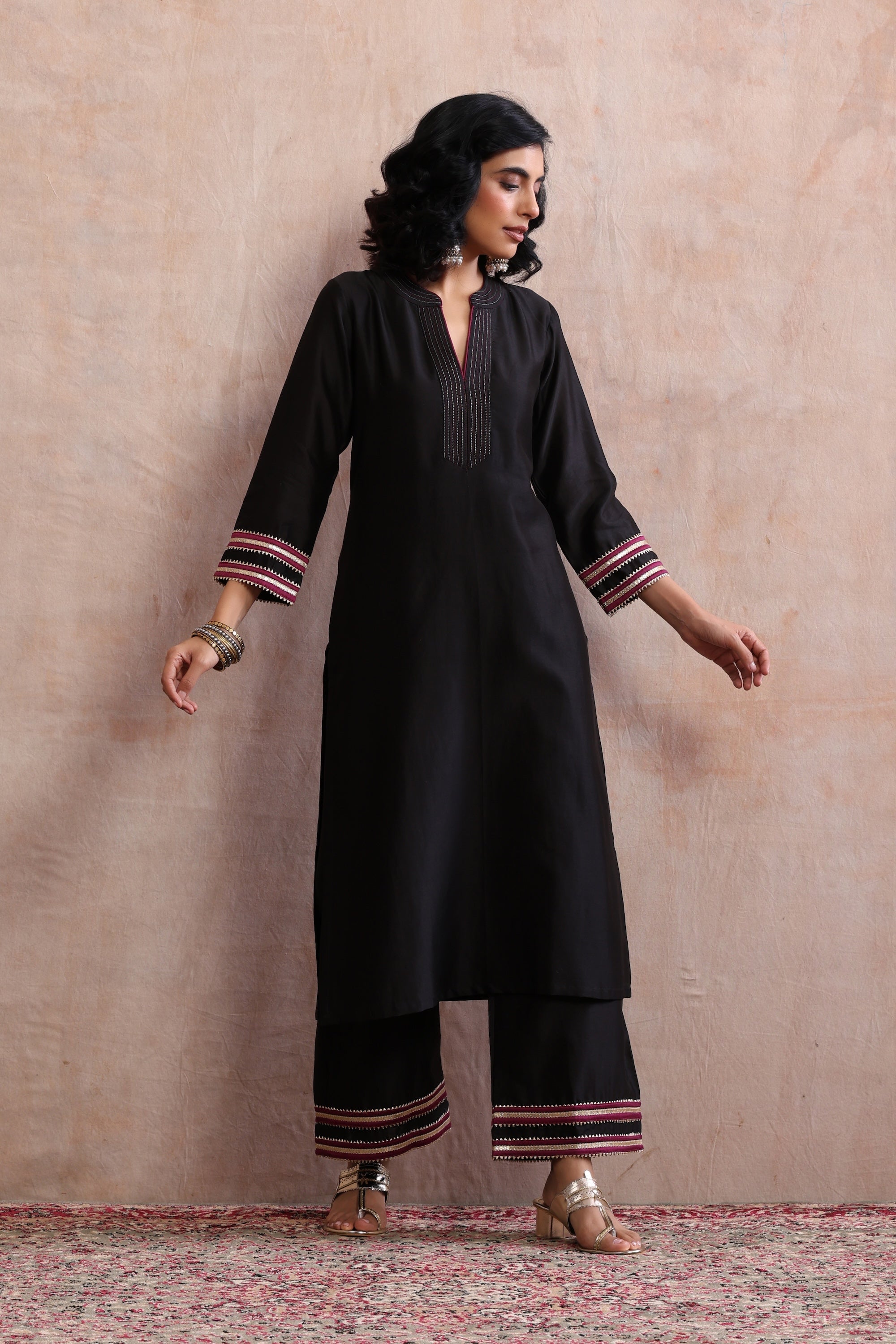 Aloka Black and Wine Kurta Set with Dupatta