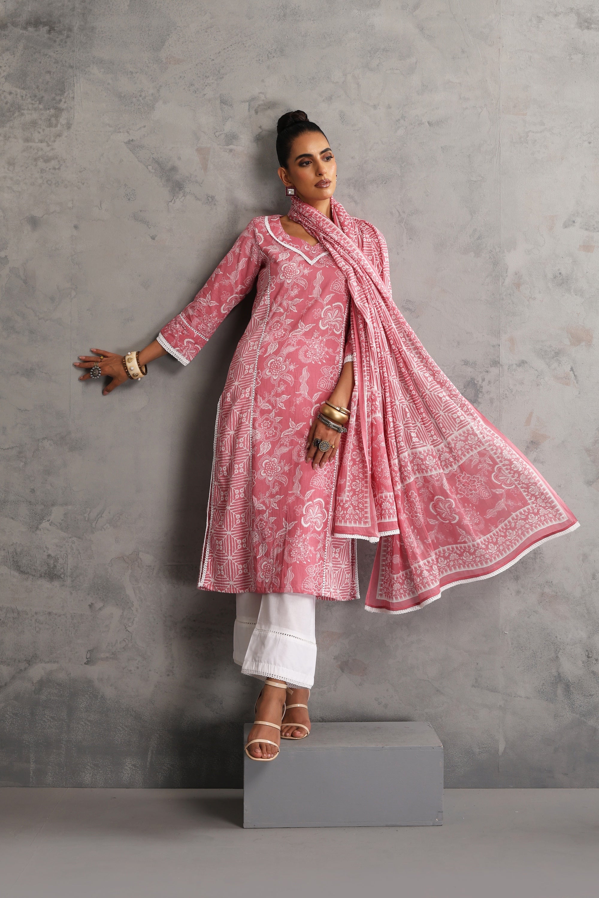 Siddra Pink Floral Kurta Set with Dupatta
