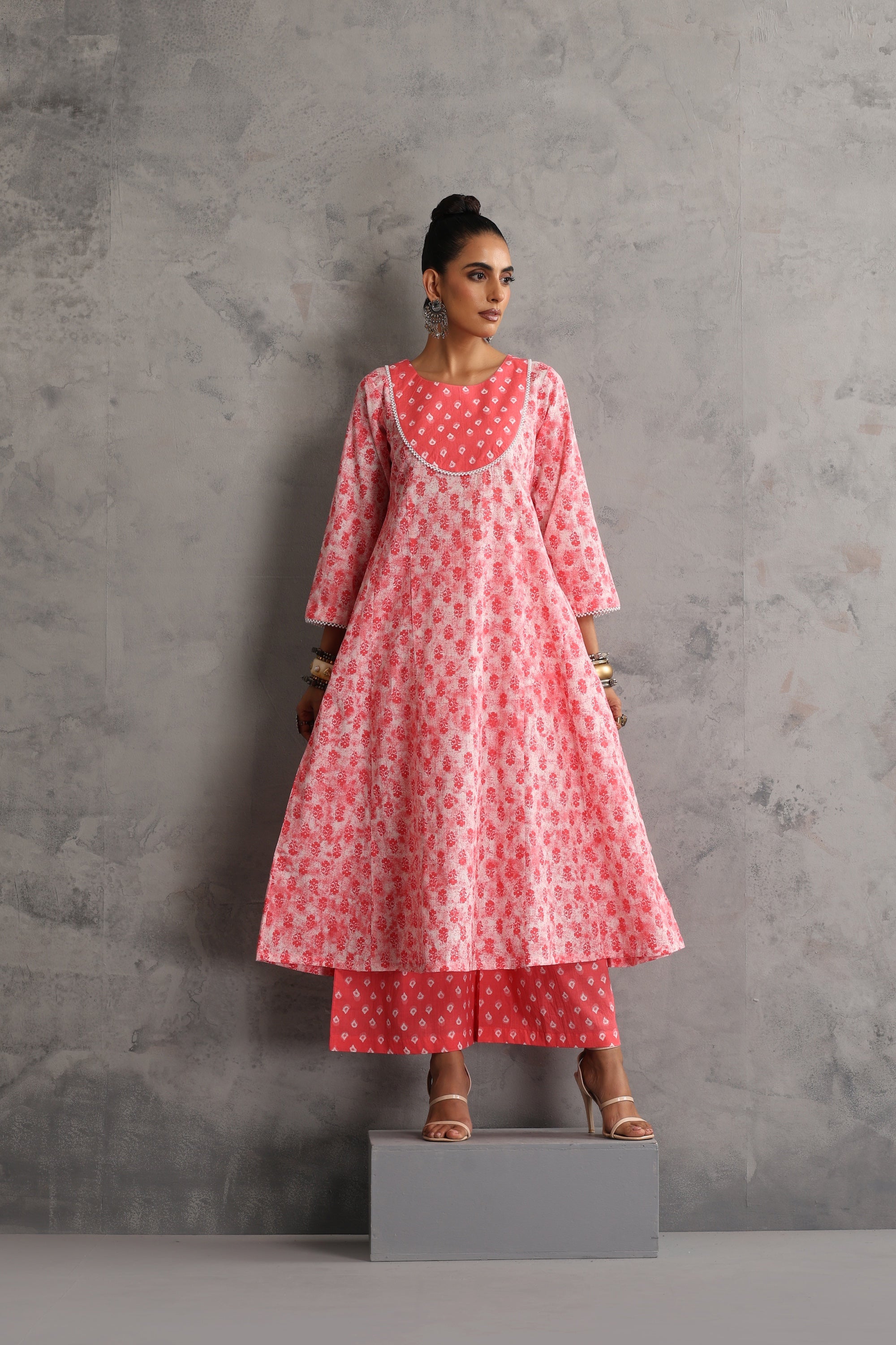 Soha Peach Bandhej Anarkali Set with Dupatta