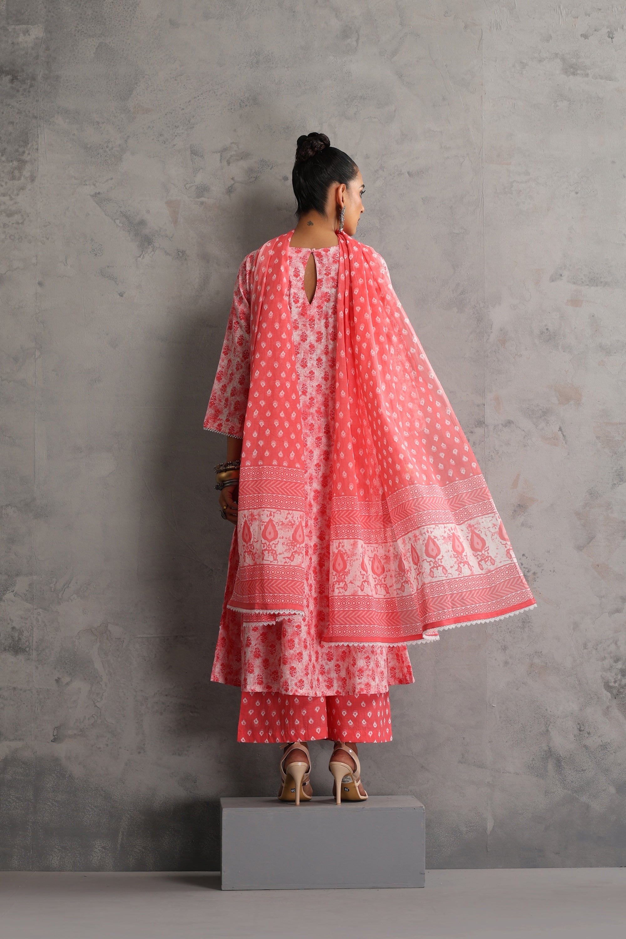 Soha Peach Bandhej Anarkali Set with Dupatta