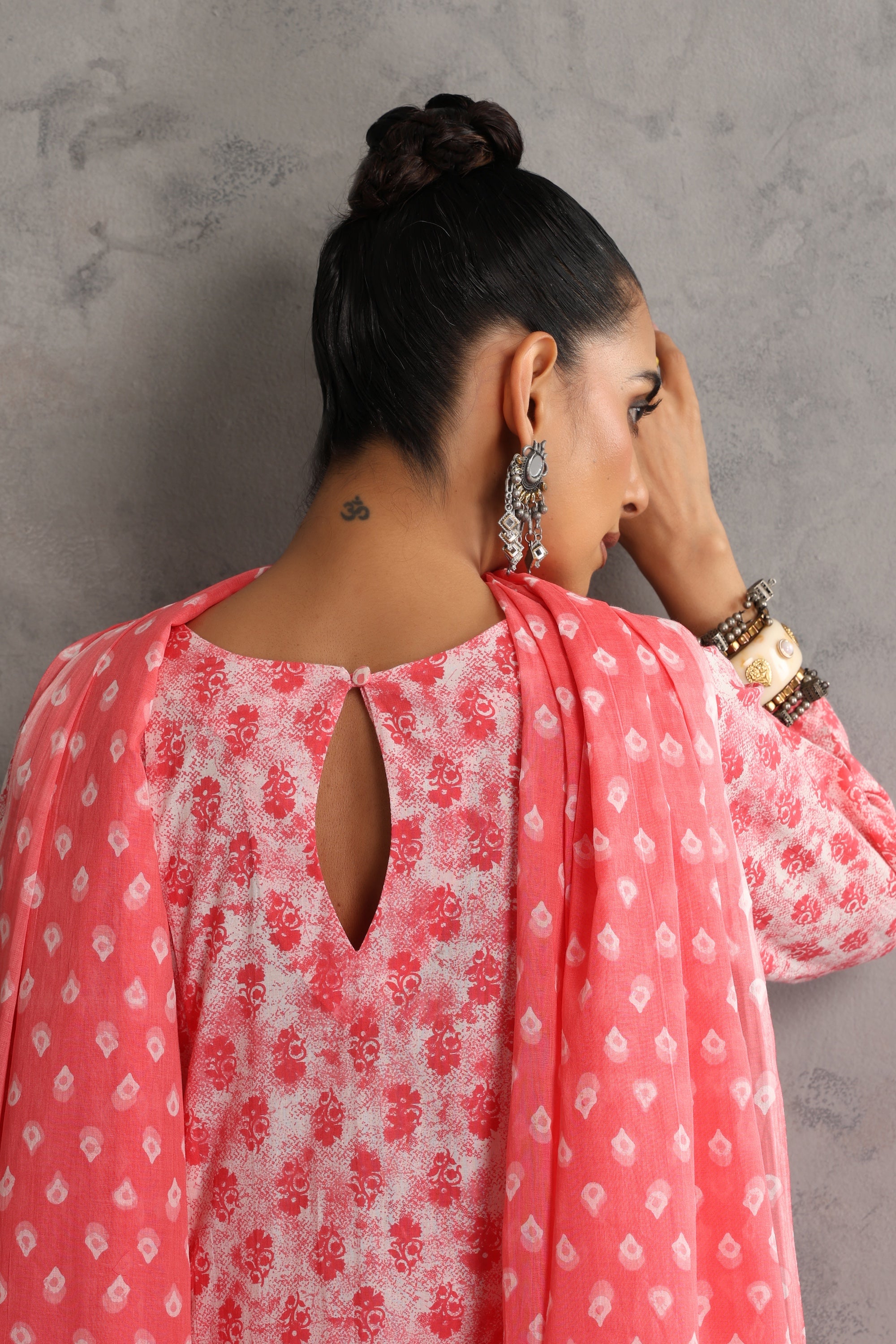 Soha Peach Bandhej Anarkali Set with Dupatta
