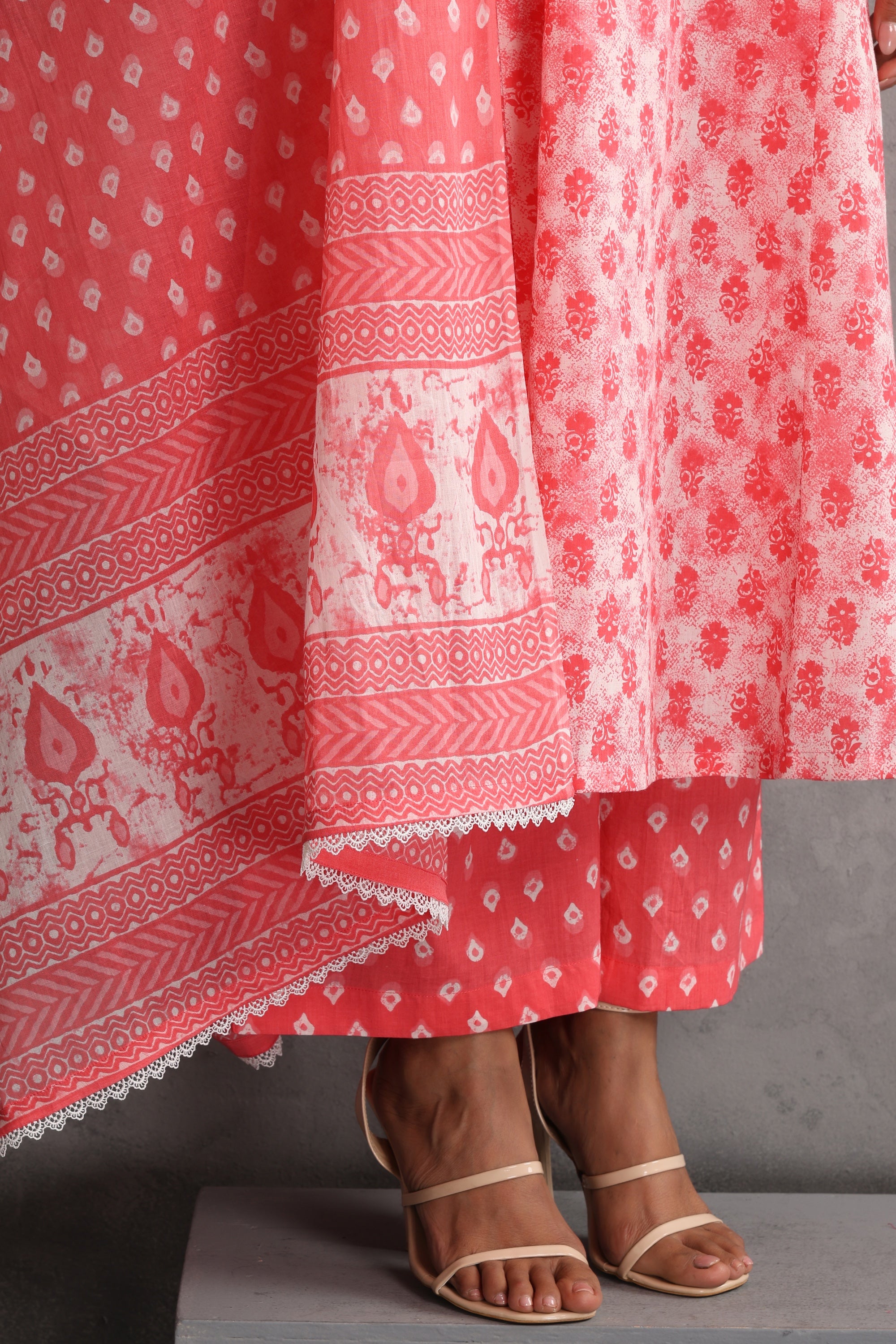 Soha Peach Bandhej Anarkali Set with Dupatta