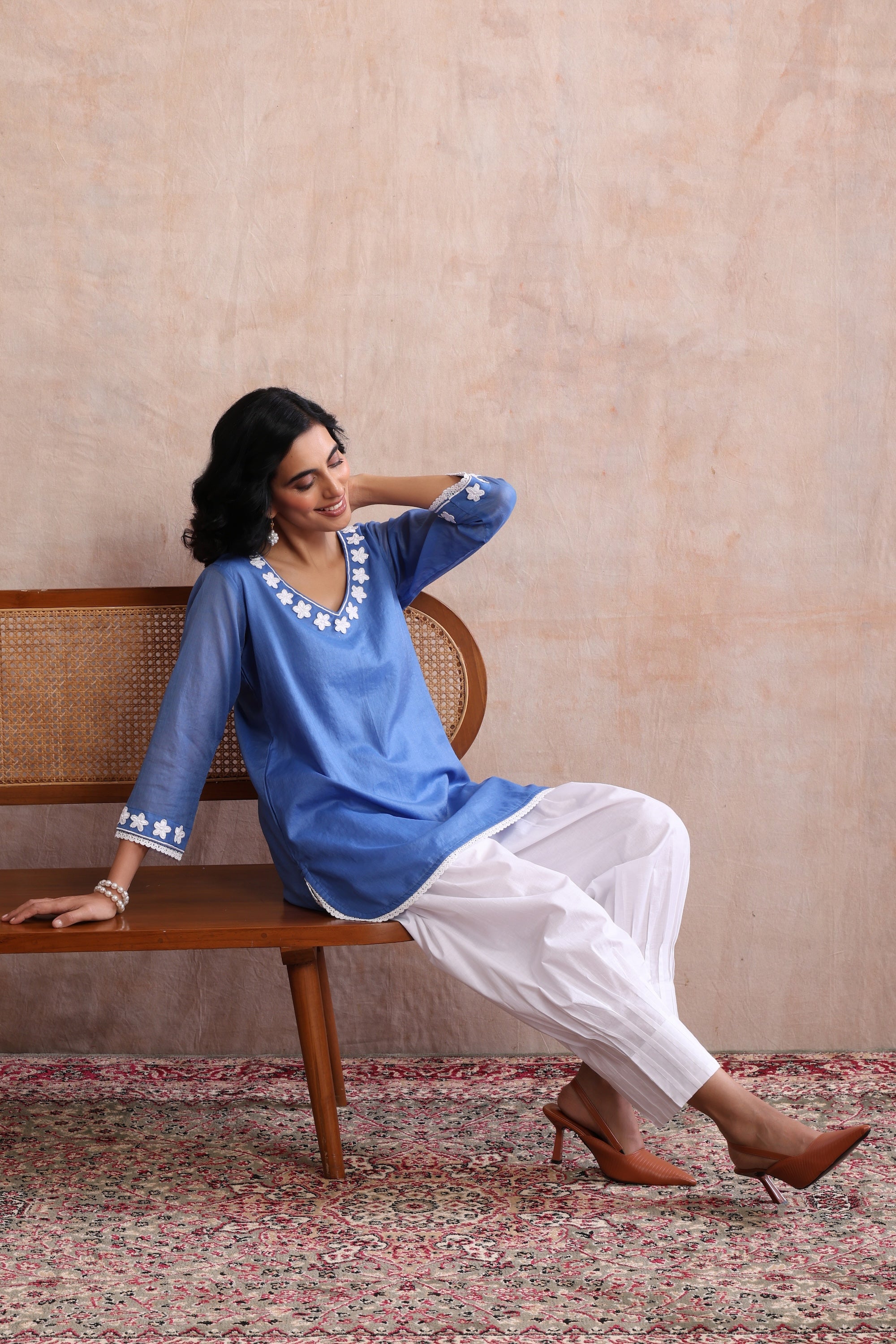 Azure Blue Embroidered Short Kurta Set