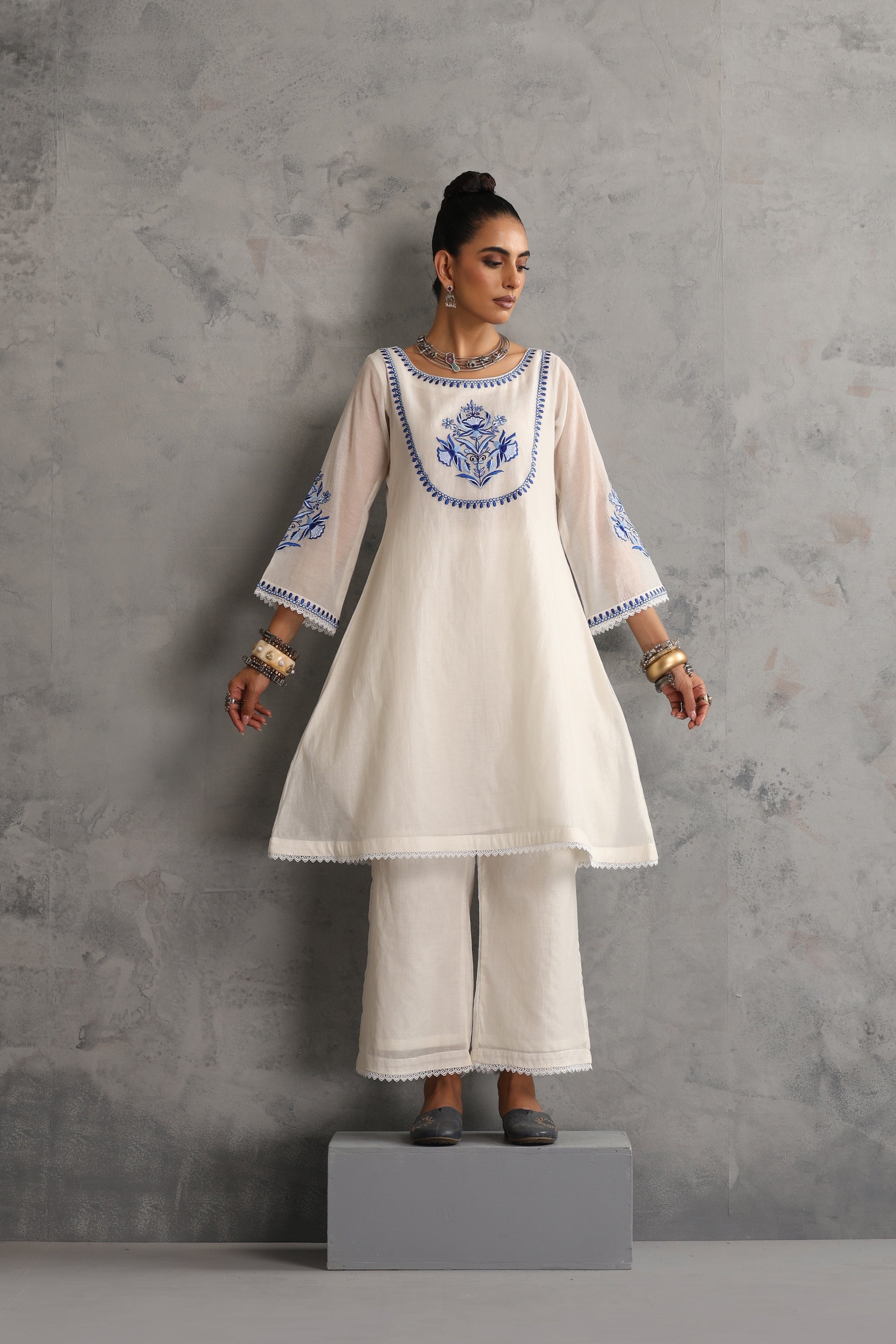 Navira Off White Embroidered Kurta Set with Dupatta