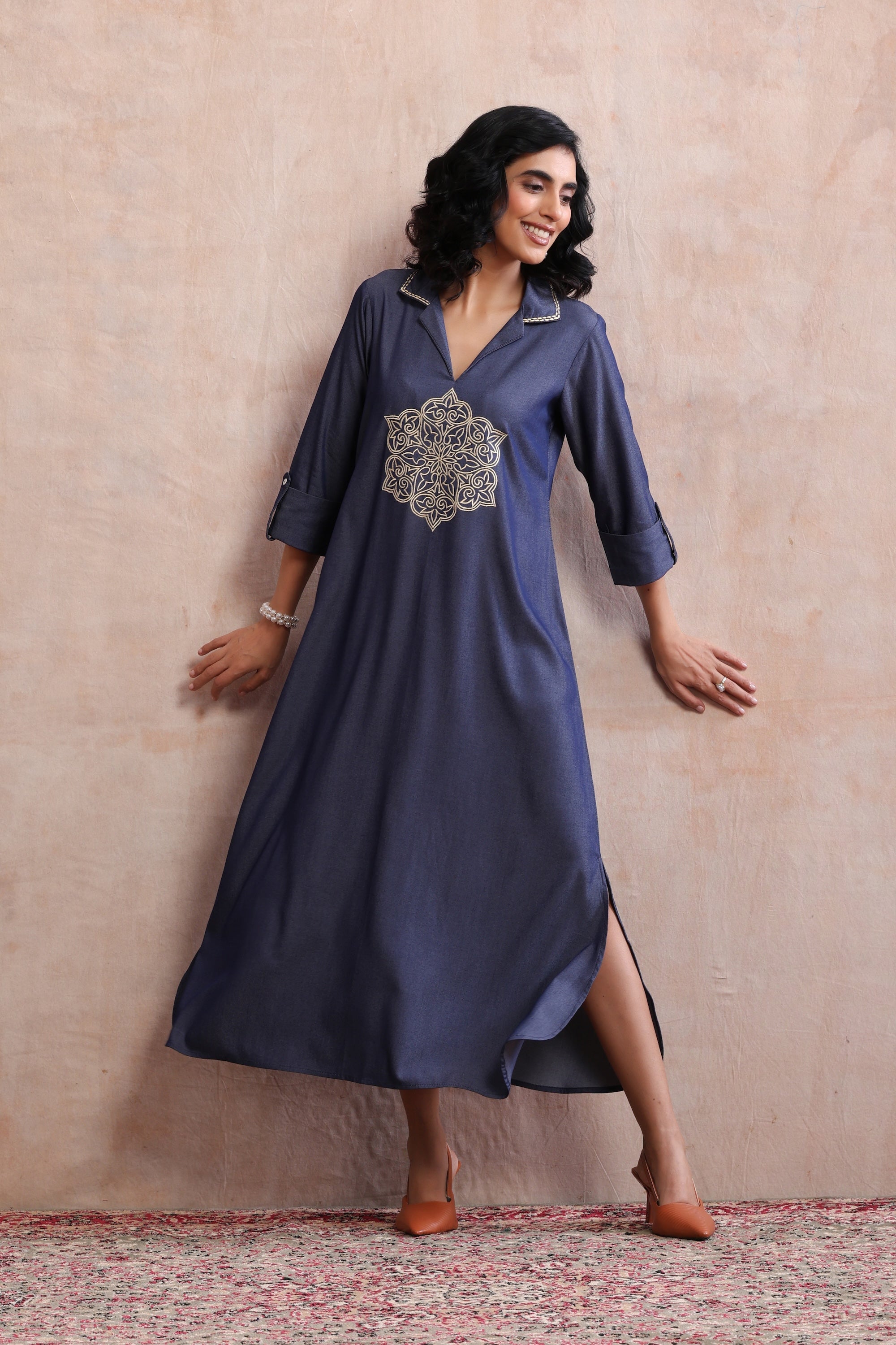 Eve Blue Denim Embroidered Kaftan