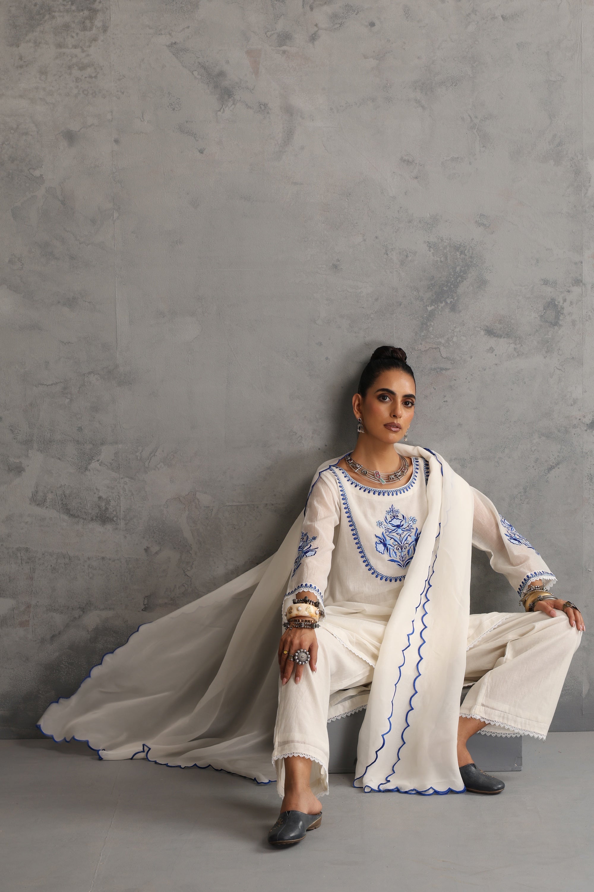 Navira Off White Embroidered Kurta Set with Dupatta