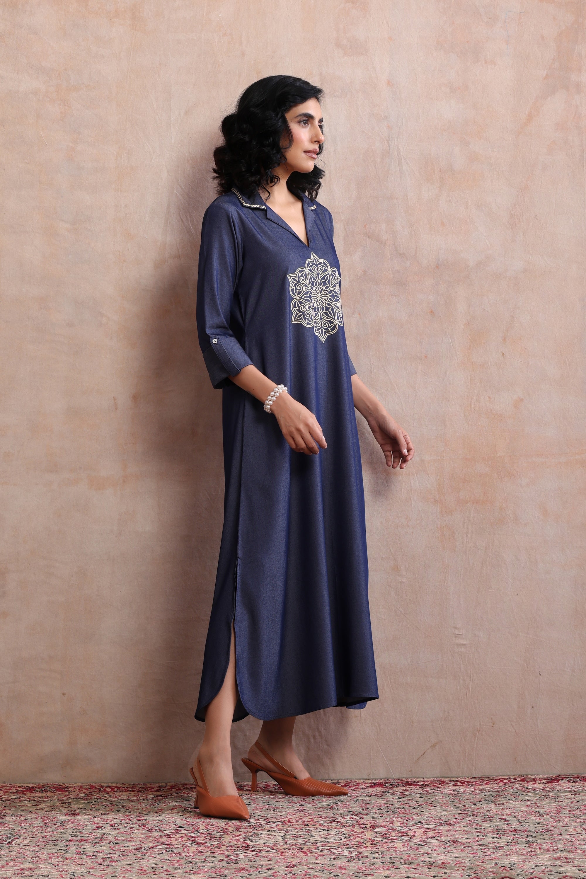 Eve Blue Denim Embroidered Kaftan